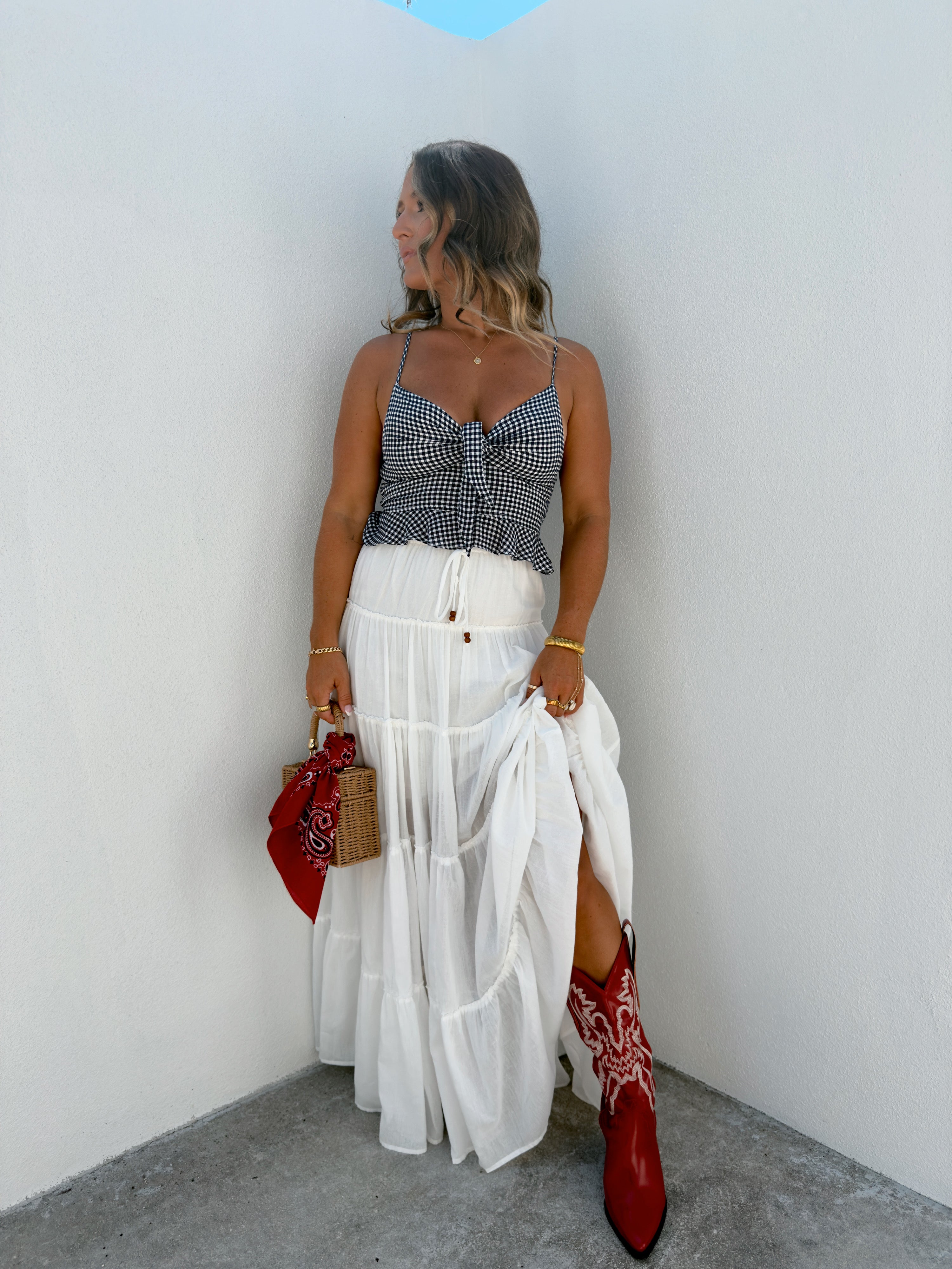 Land that I Love Tiered Maxi Skirt Off White