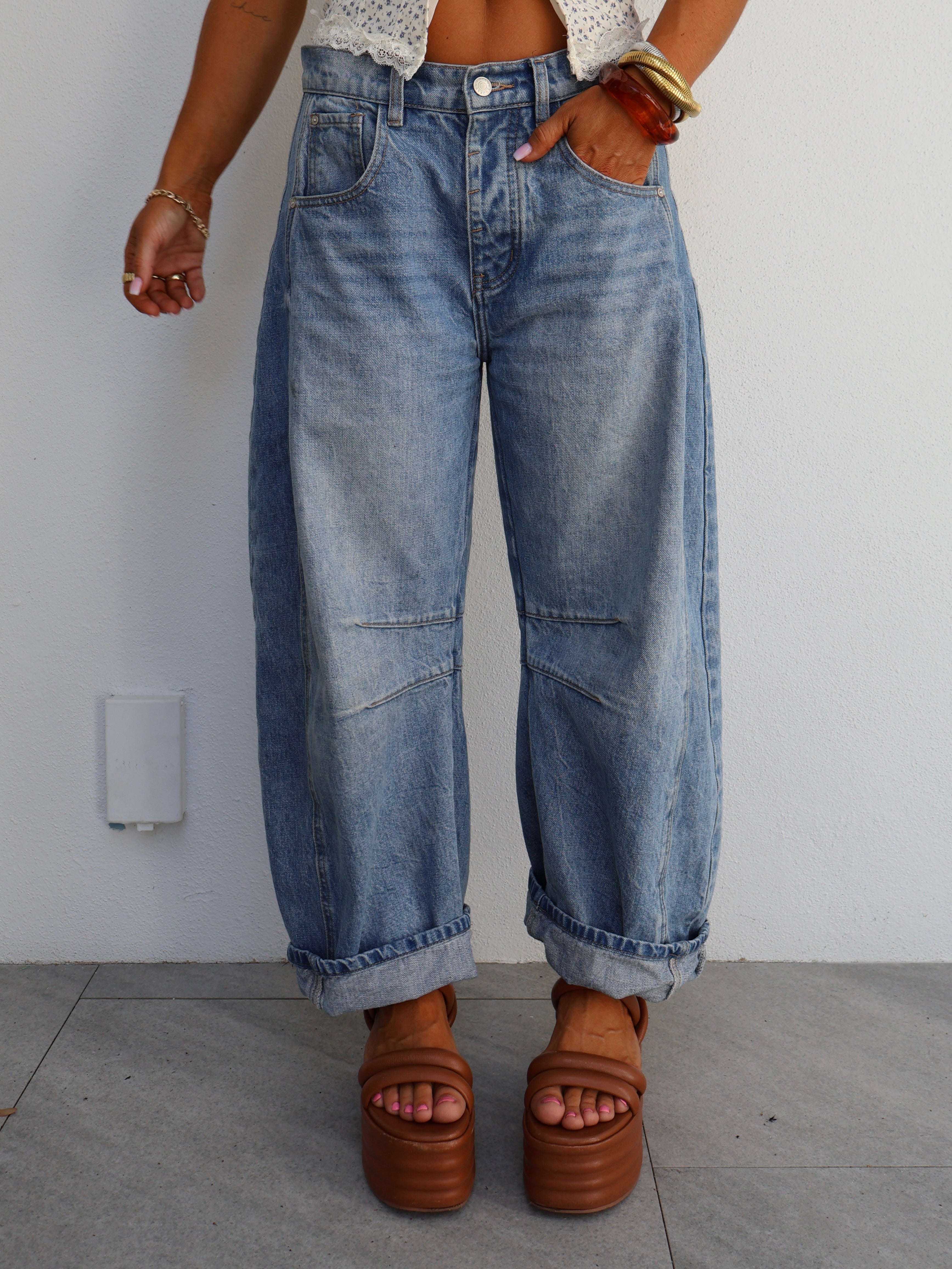 Gracie Barrel Mineral Washed Denim Jeans