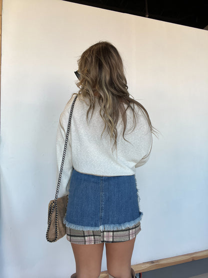 Malina Plaid Mini Denim Skirt