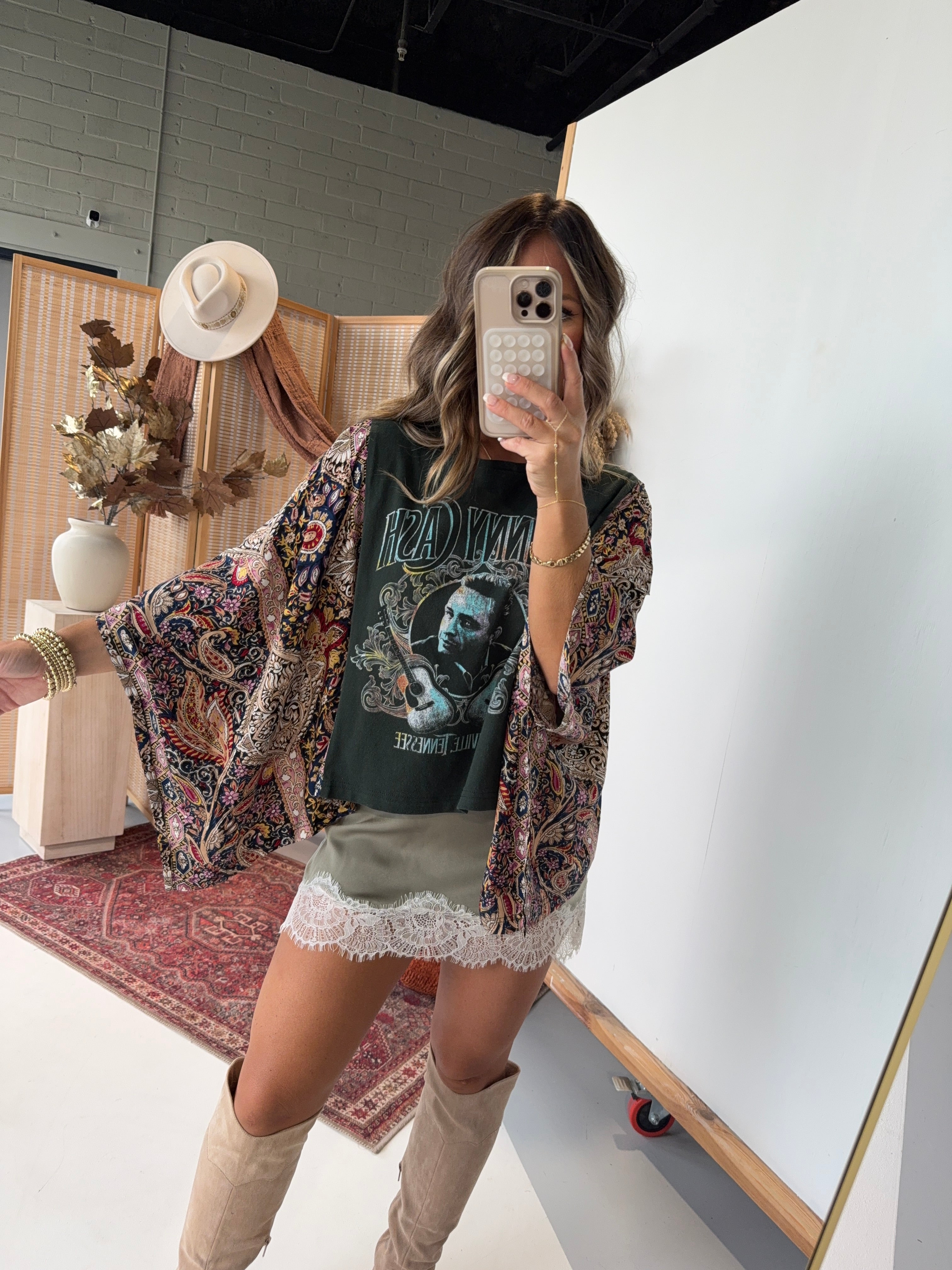 Johnny Cash Mix & Match Tee Green Floral