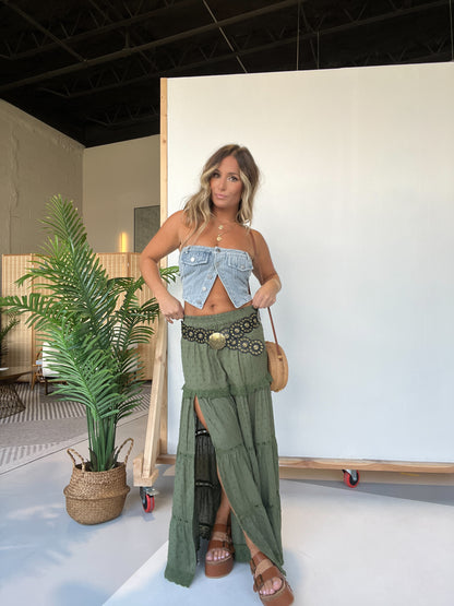 Make Waves Maxi Skirt Olive