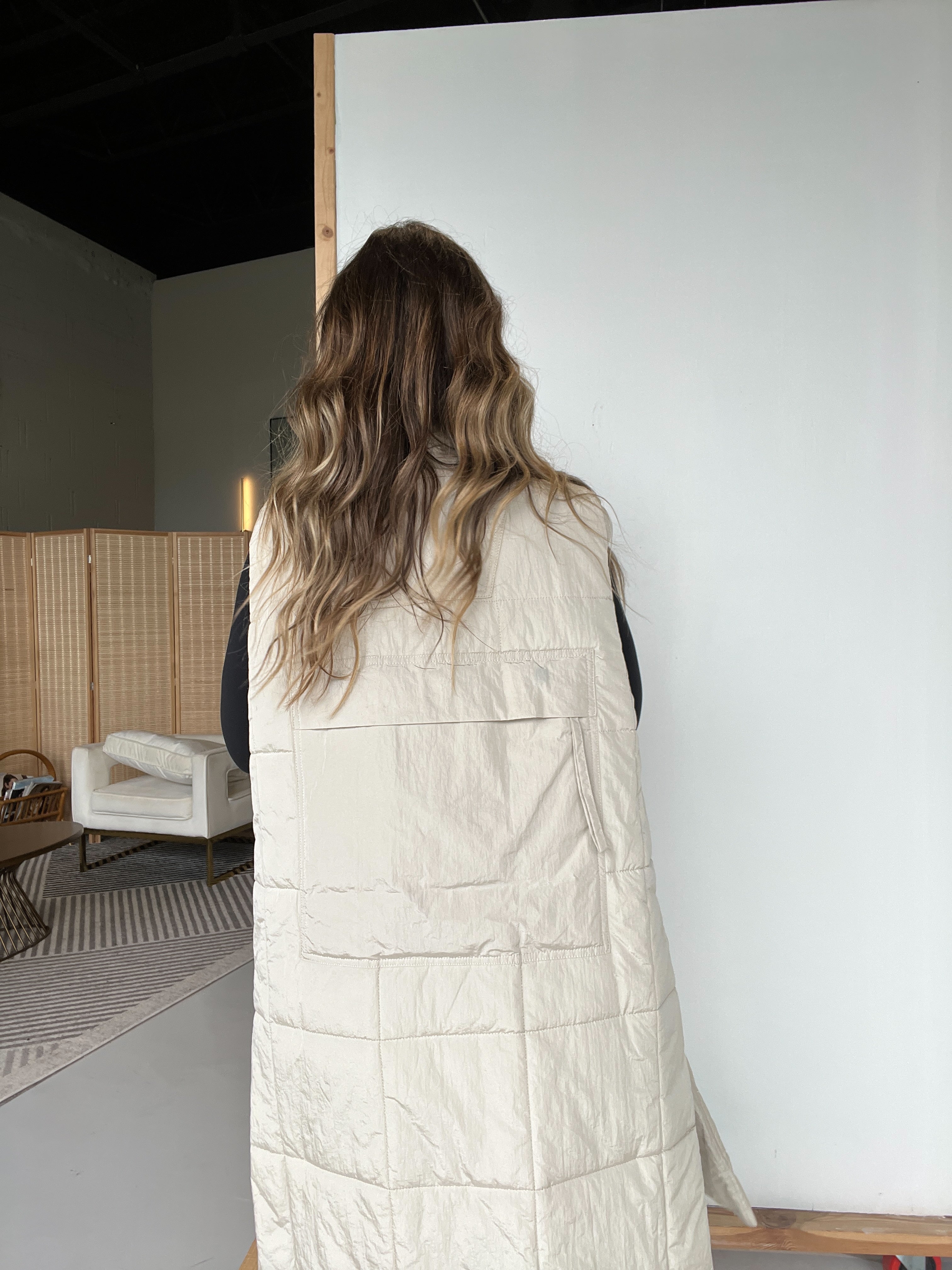 Alaska Bound Long Puffer Vest Creme