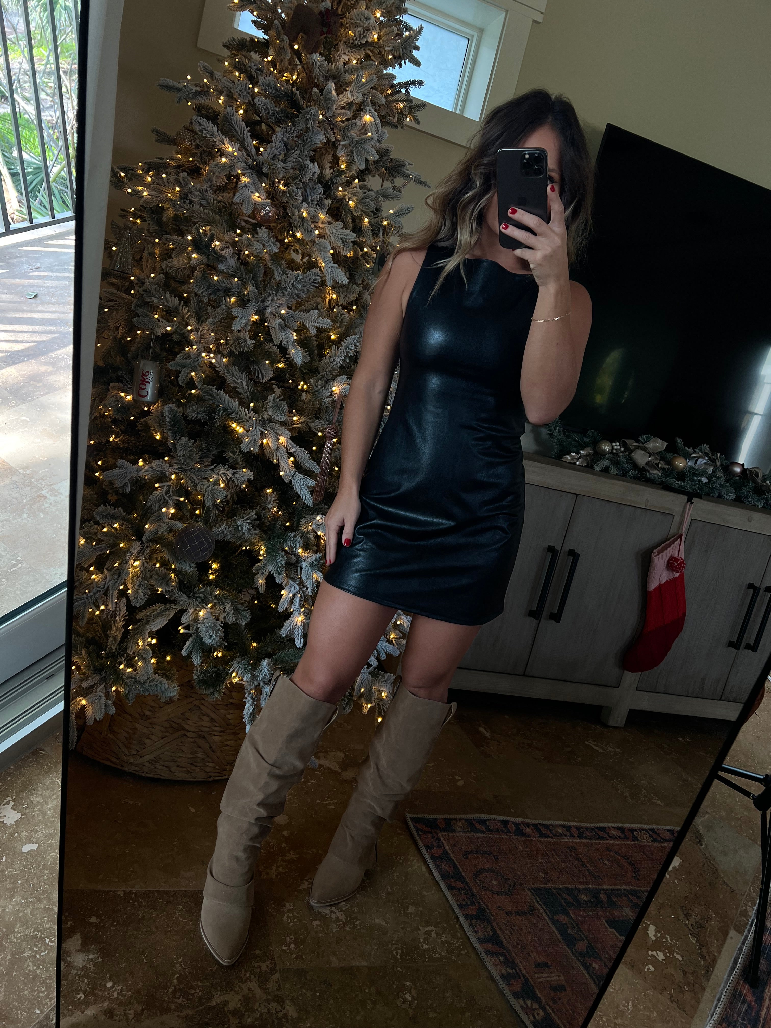 Giving Thanks Faux Leather Mini Dress Black