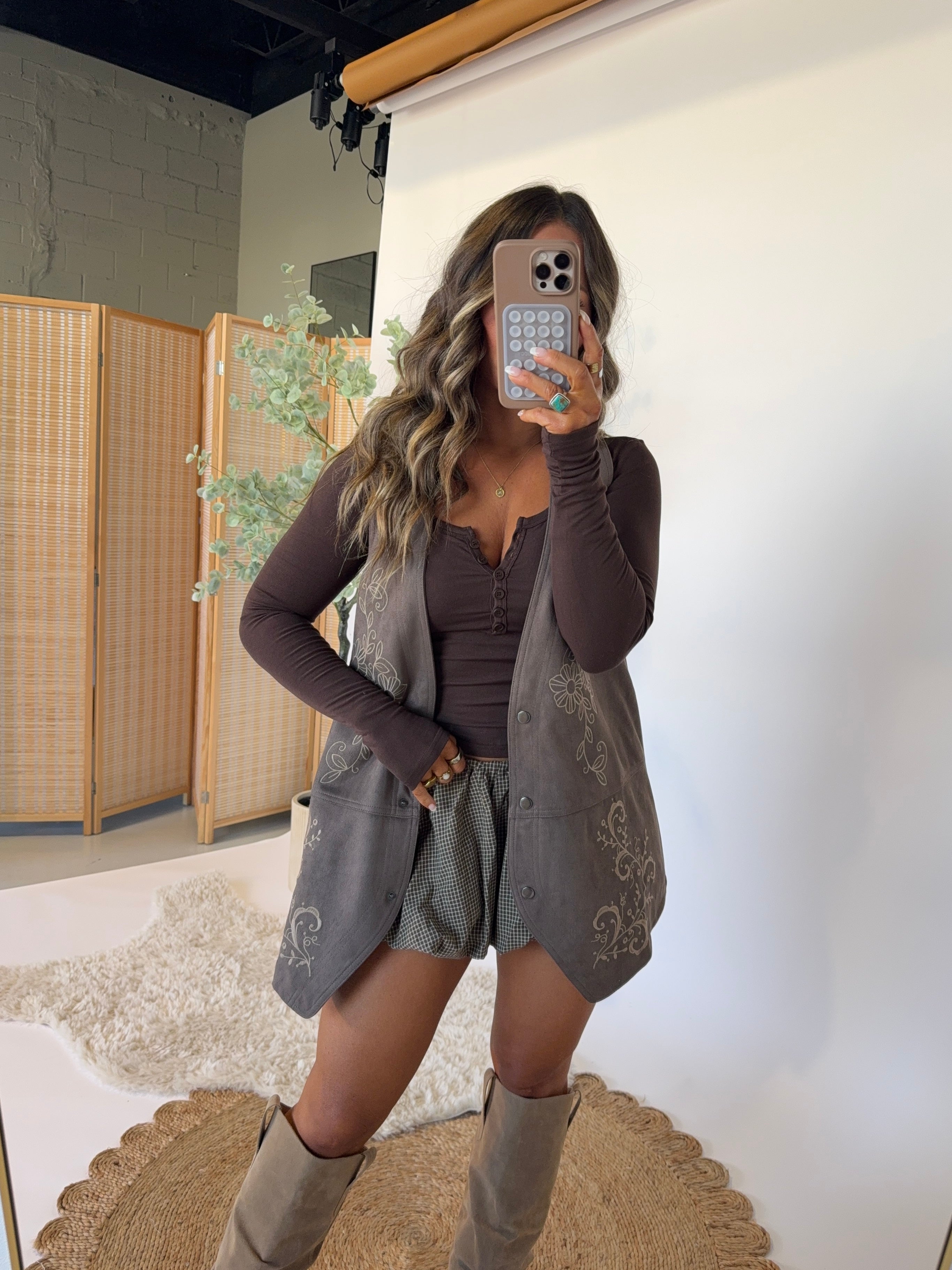 Canopy Drift Gingham Skort Brown