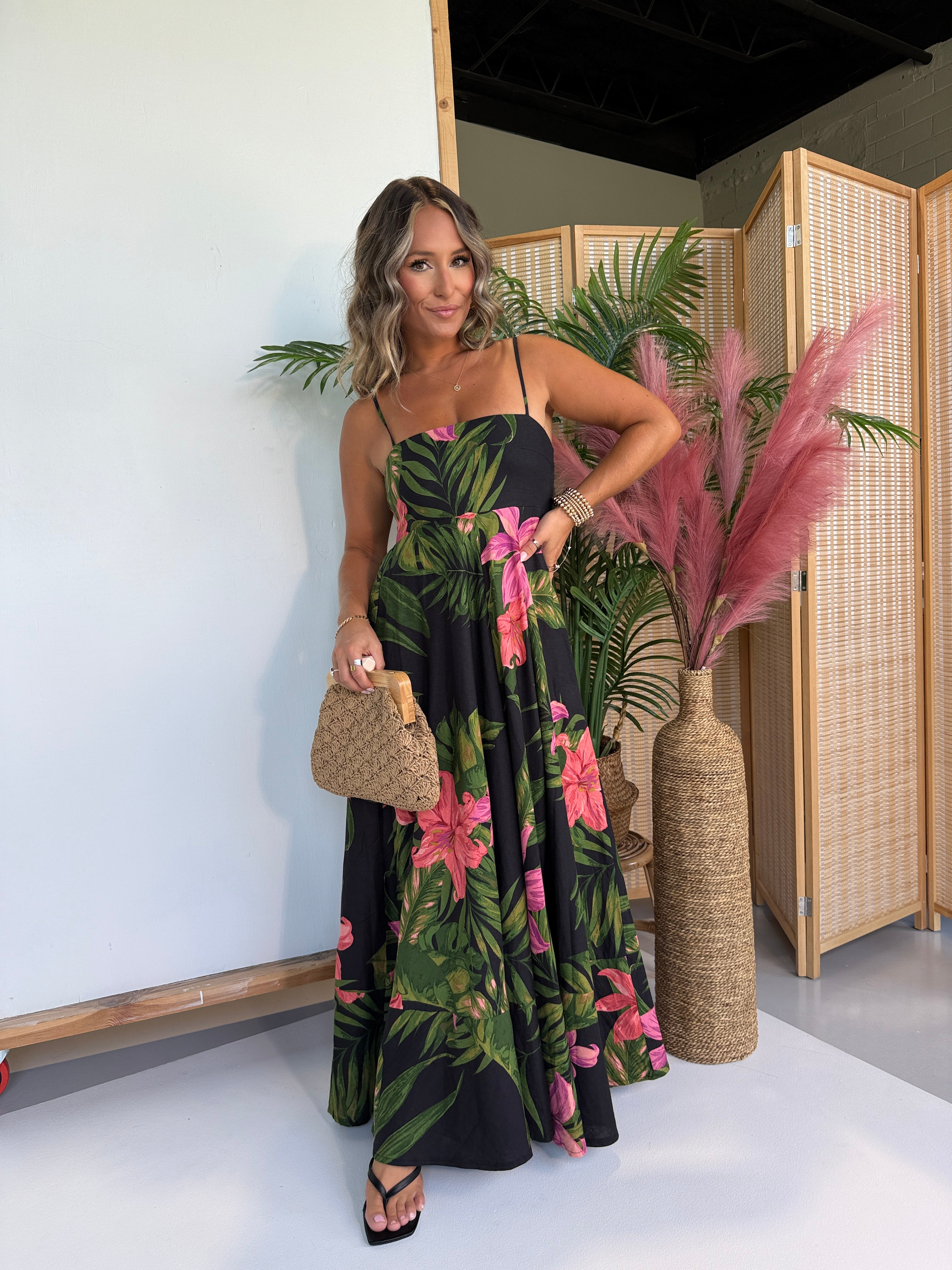 Rainforest Floral Maxi Dress Black Multi