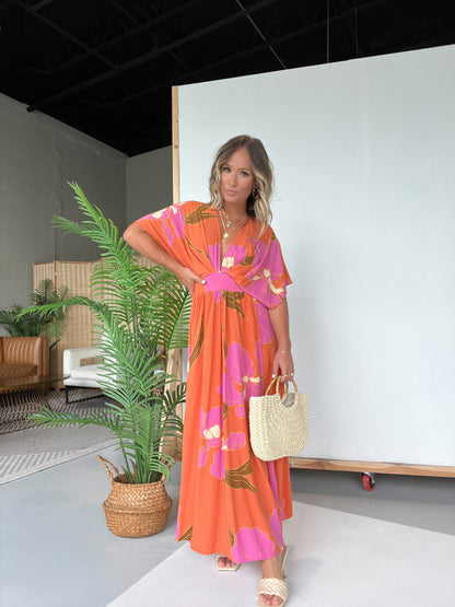 Vacay Skies Floral Maxi Dress Apricot