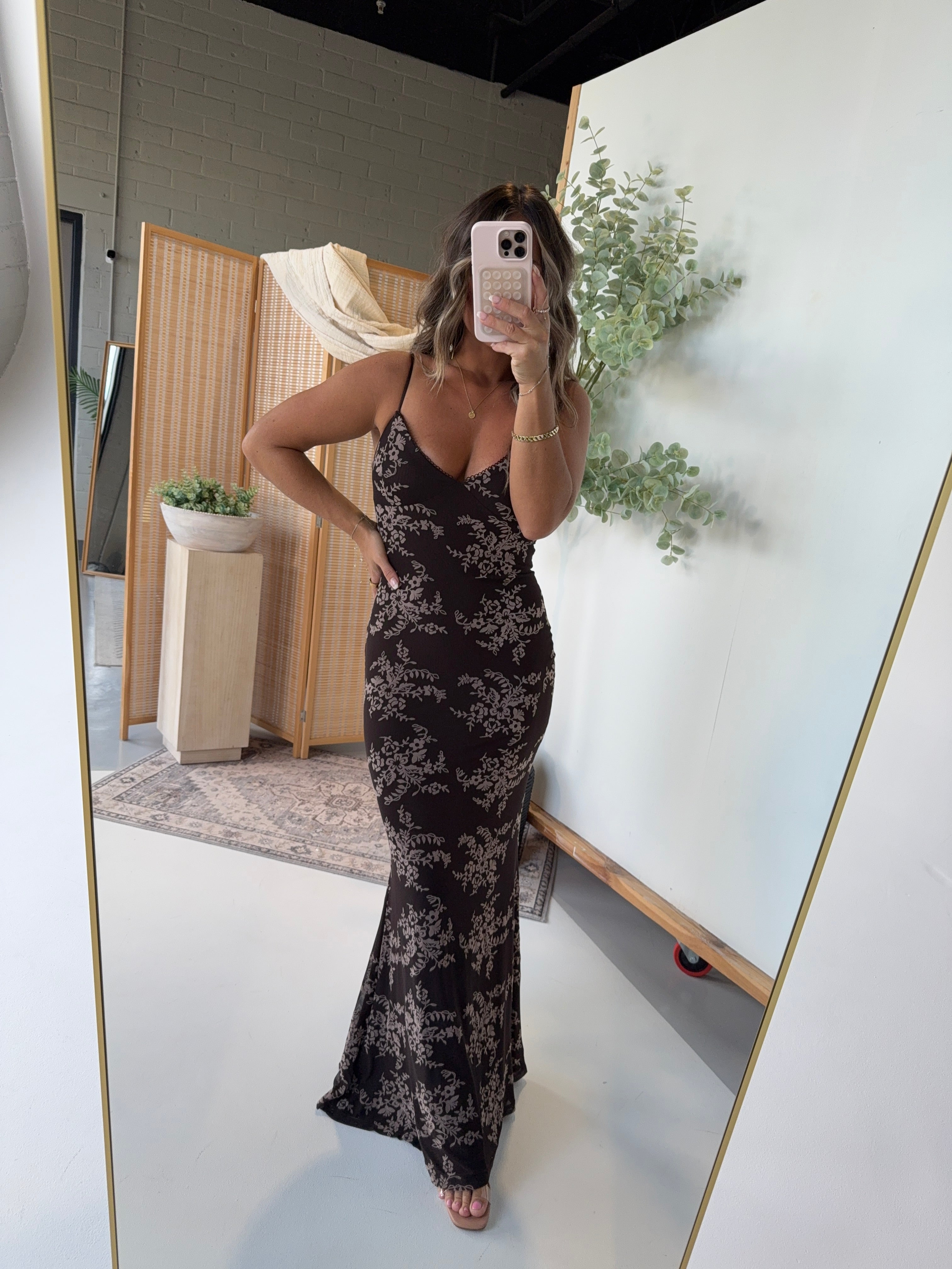 Velvet Vows Mesh Maxi Dress Dark Brown