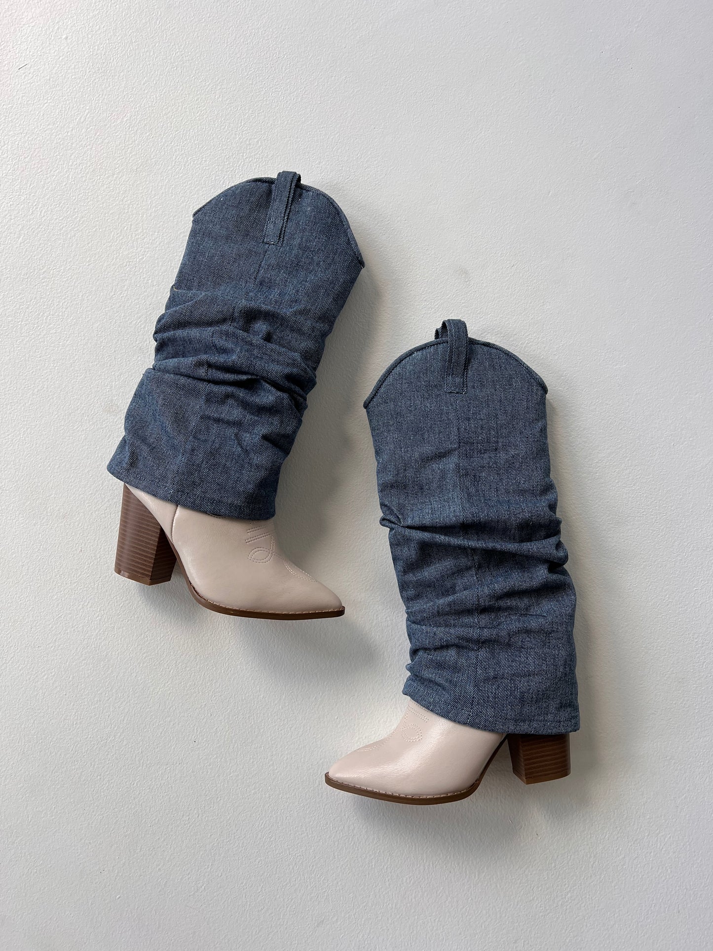 Blue Denim Fold Over Boots