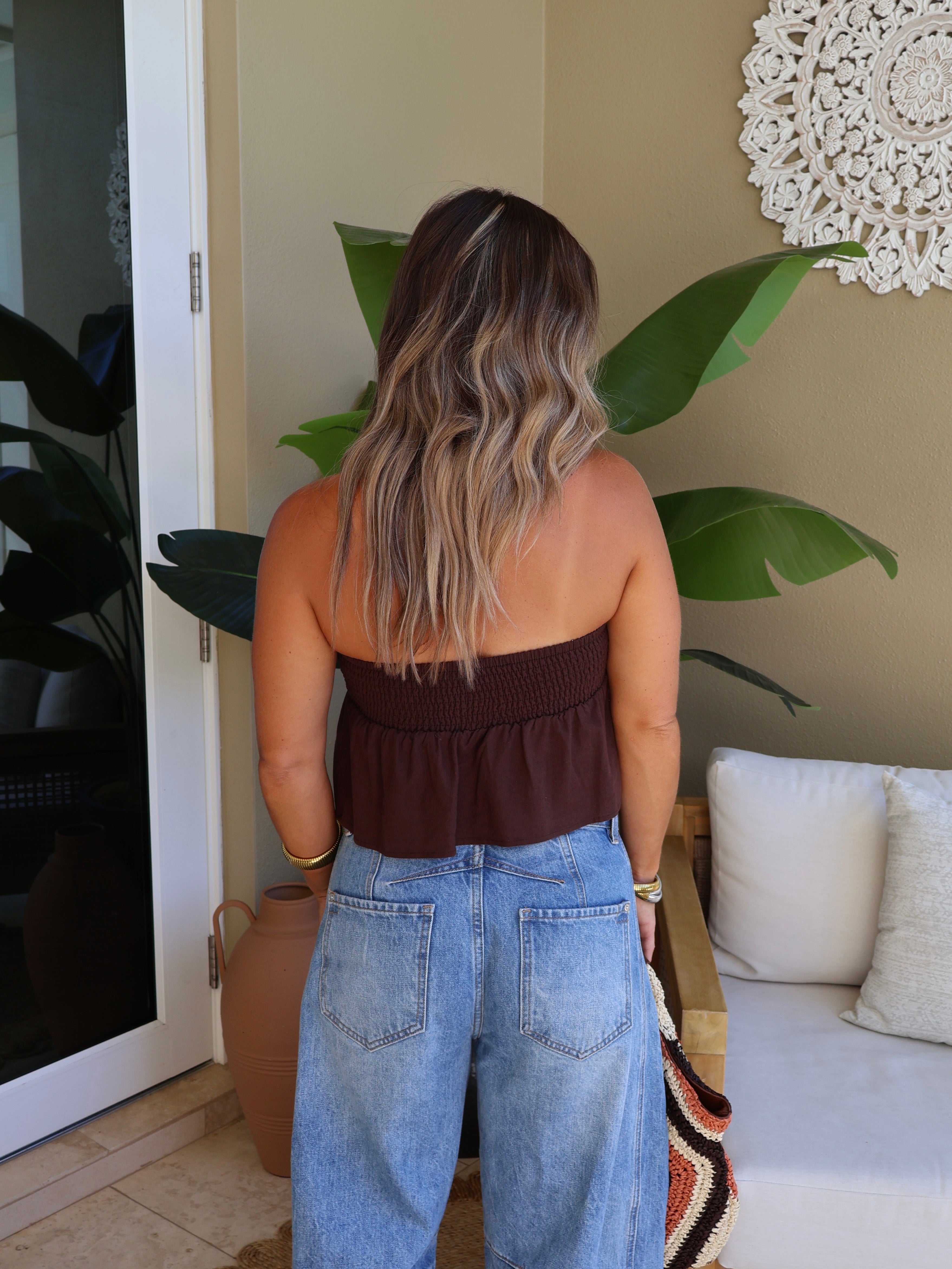 Chasing Daylight Strapless Top Brown
