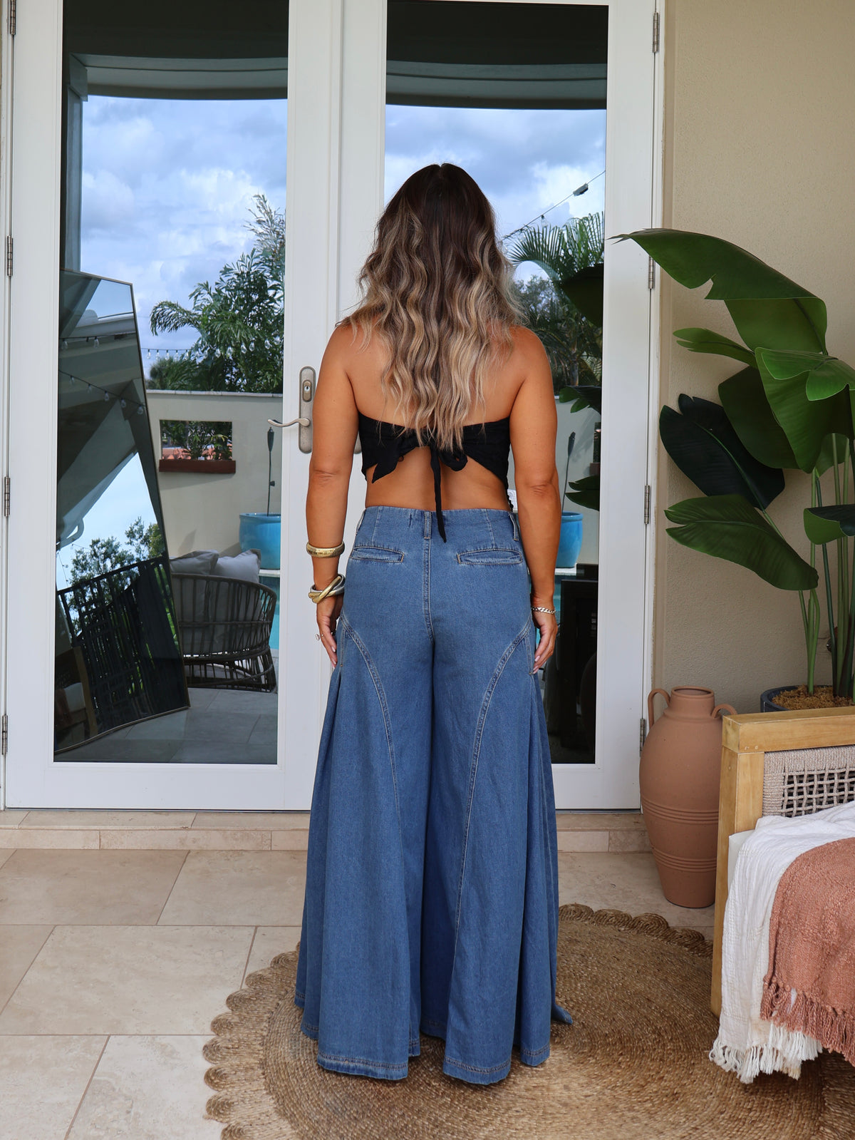 Cyrus Tiered Boho Pants Dark Denim