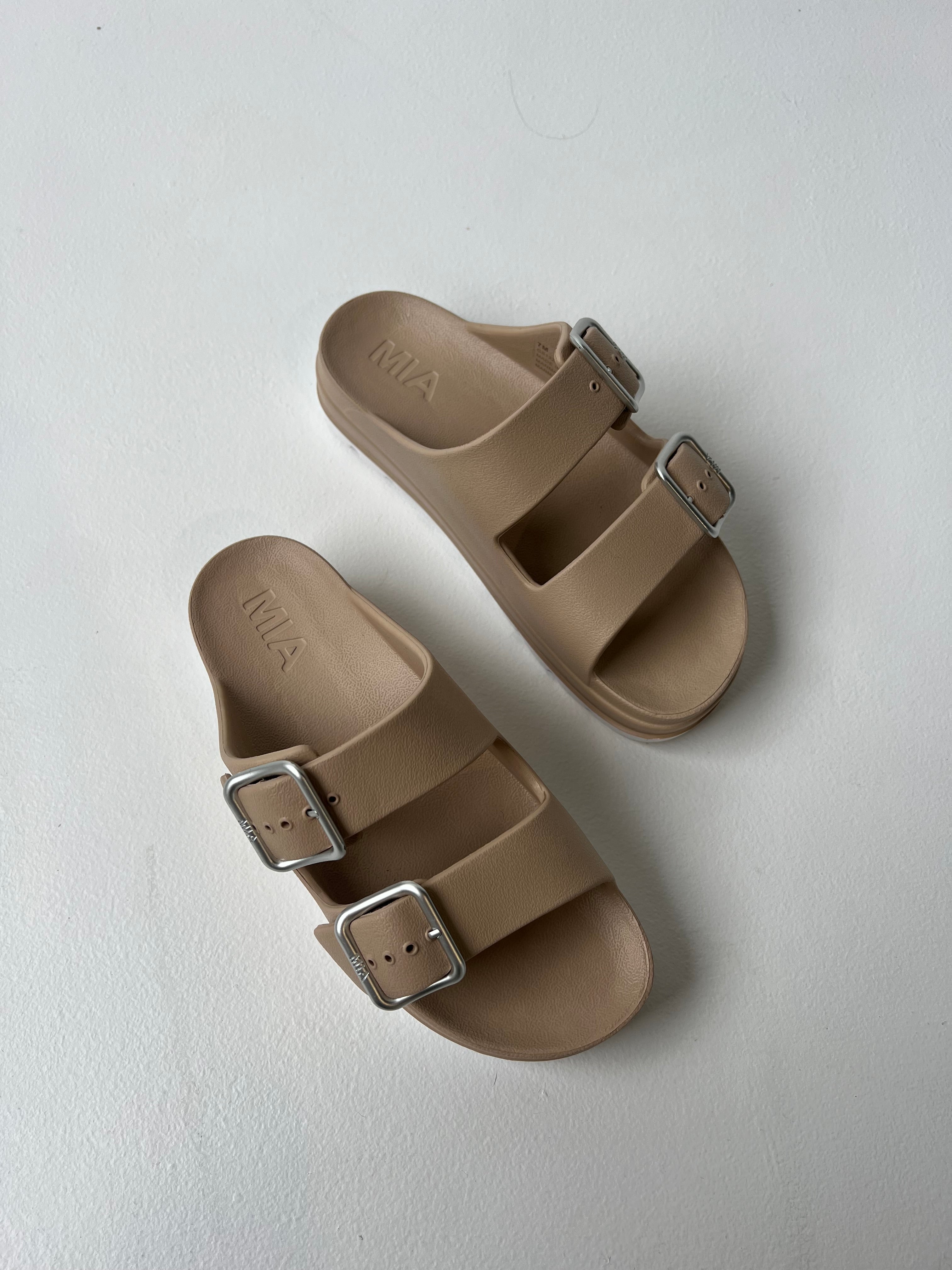 Santi Stacked Double Strap Slides Sand