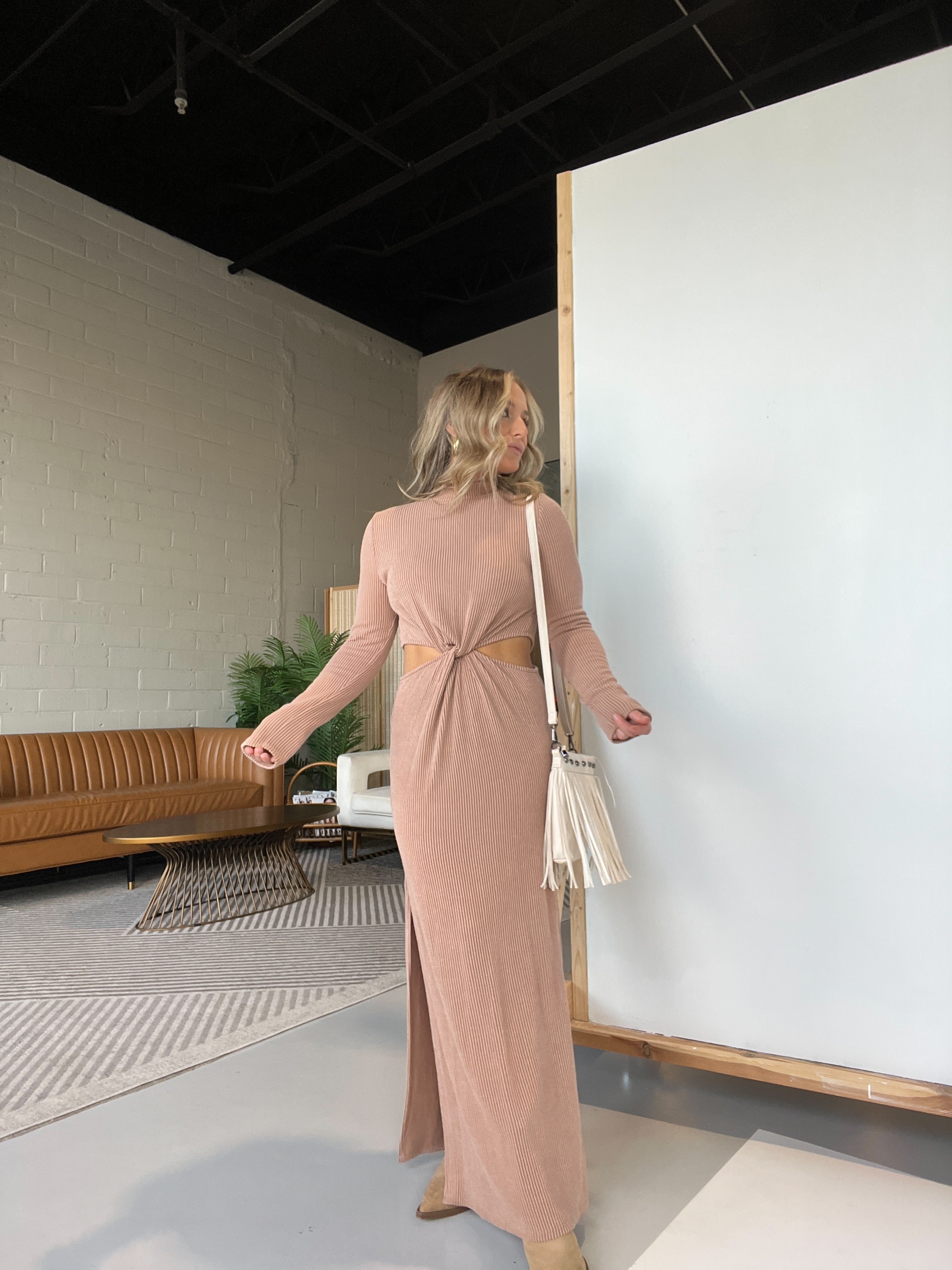 Novelty Cut Out Maxi Dress Mocha