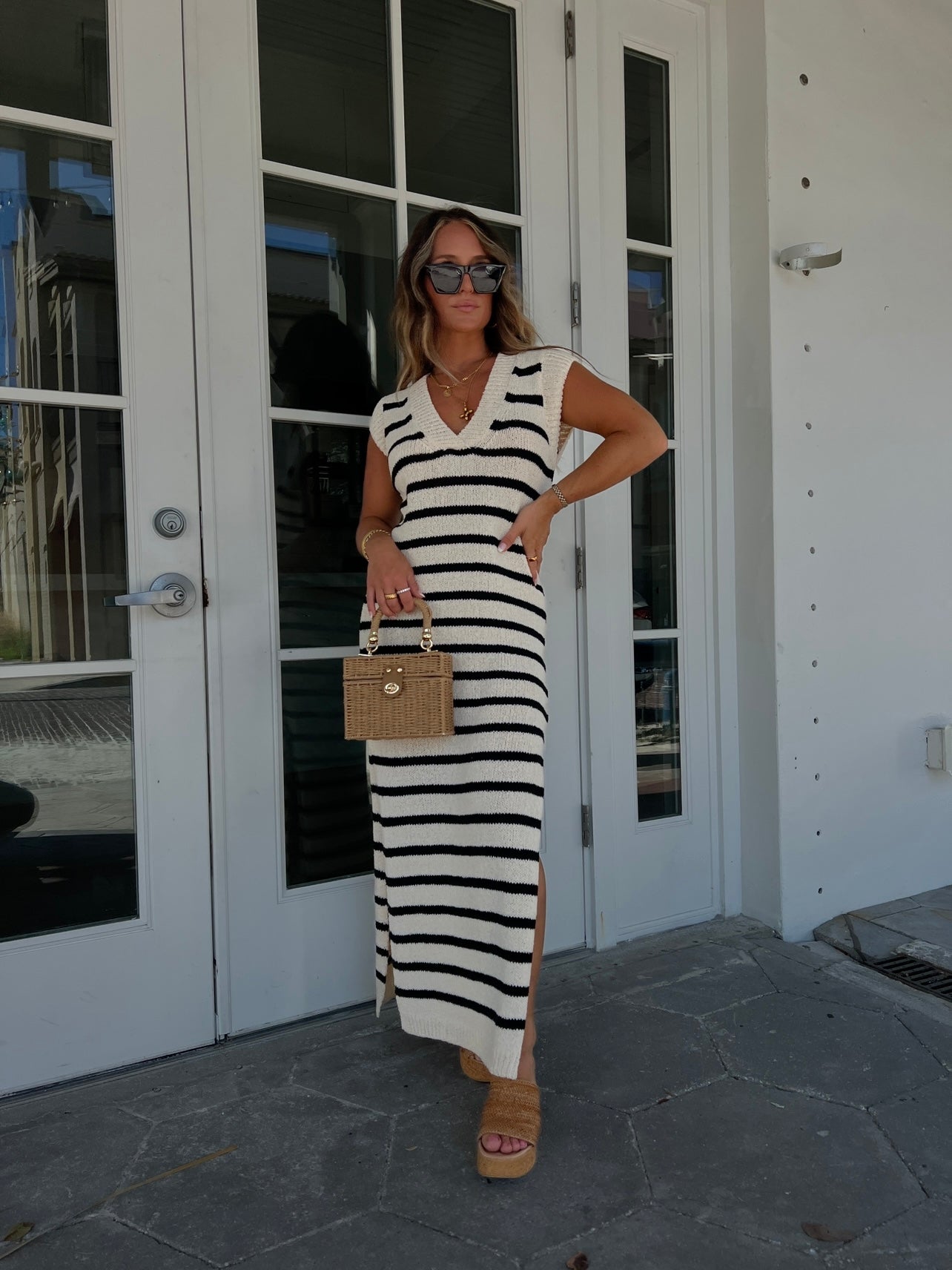 By the Sea Striped Maxi Dress Natural