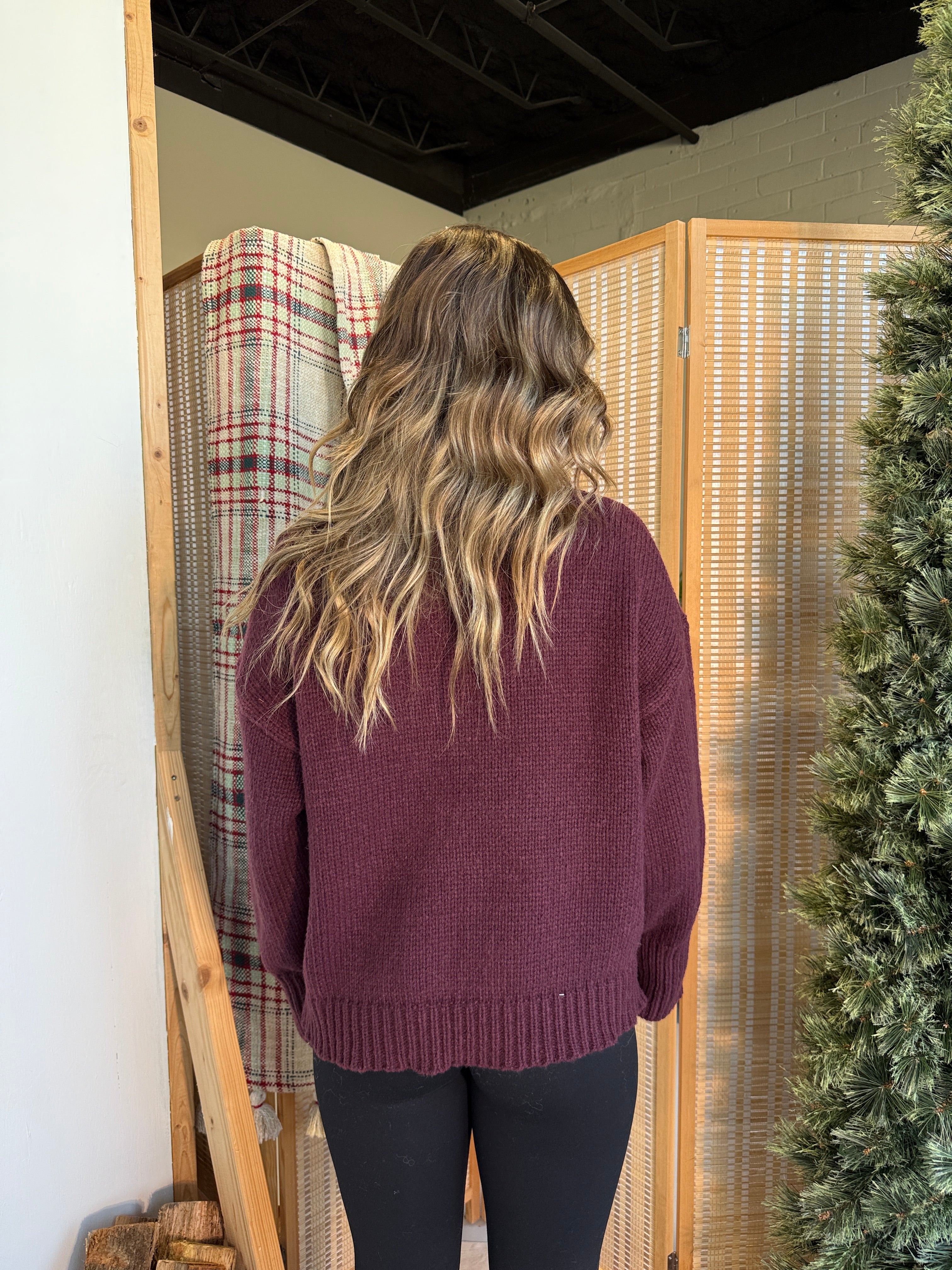 Ski Oversized Knit Sweater Wine