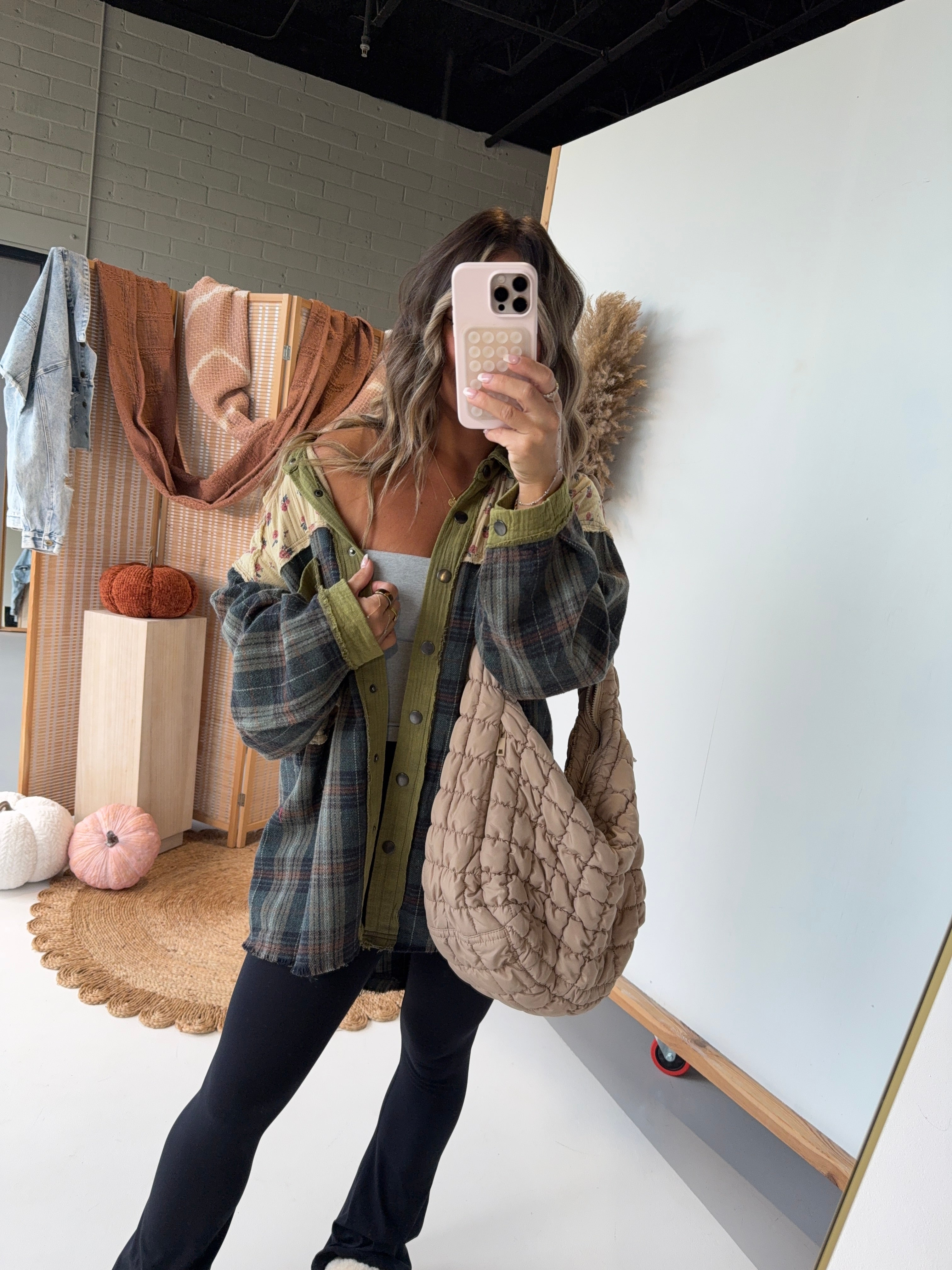 Harvest Patchwork Shacket Olive Multi