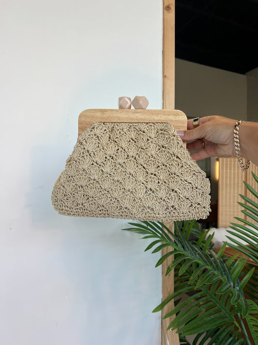 Sasha Straw Clutch Bag Ivory
