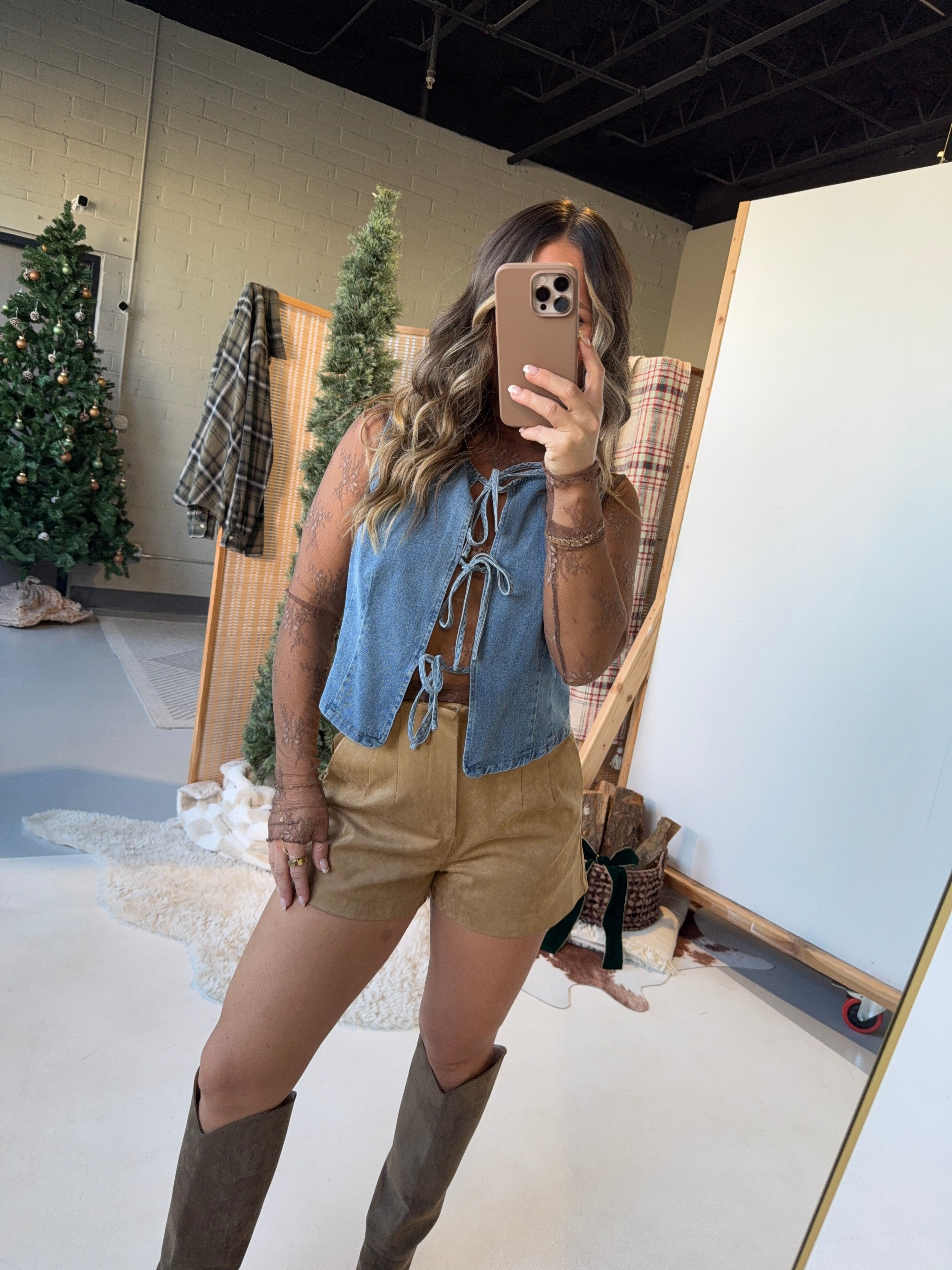 Hide Park High Waisted Faux Suede Tan