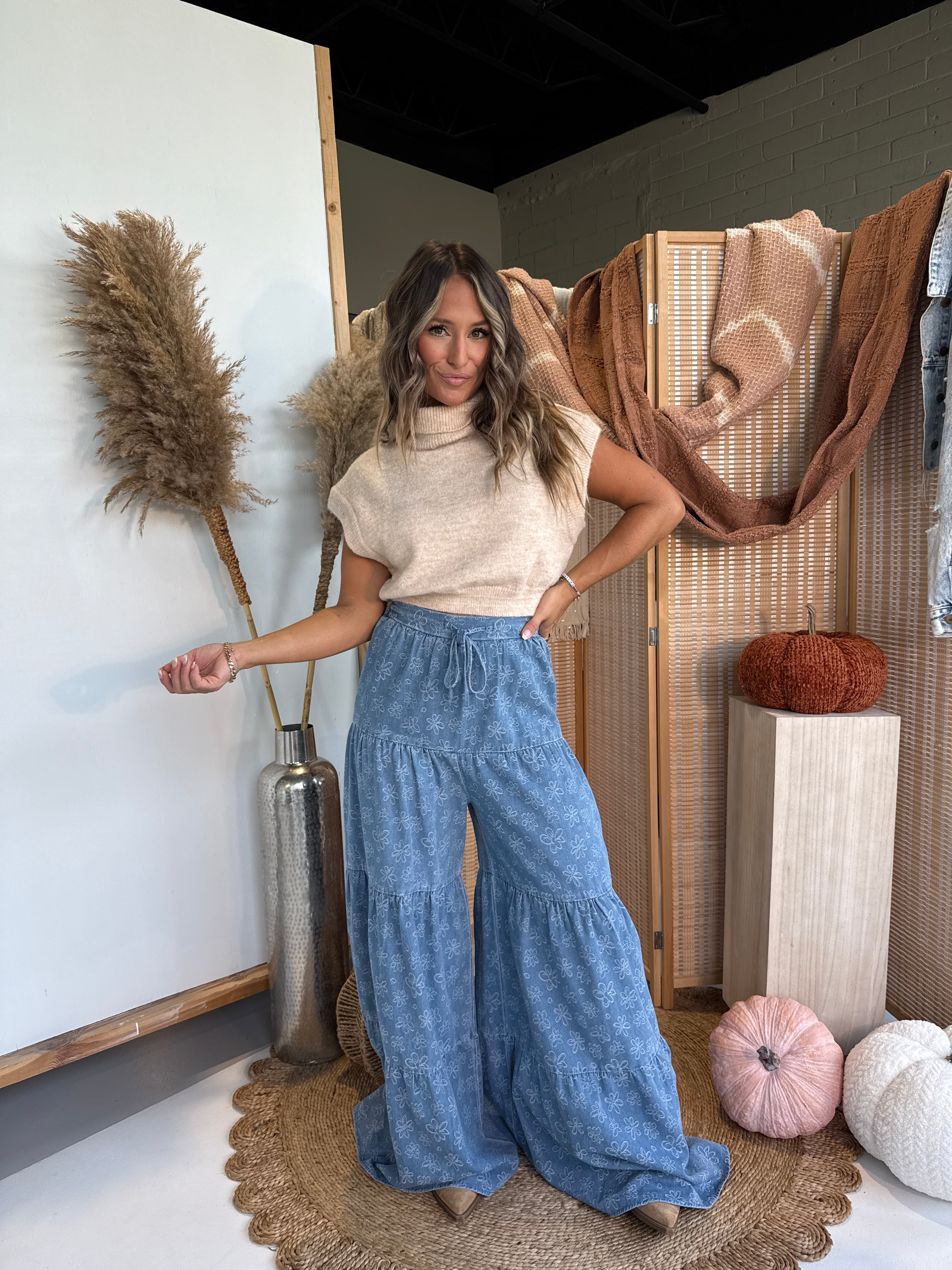 Sweater Weather Tiered Pants Denim
