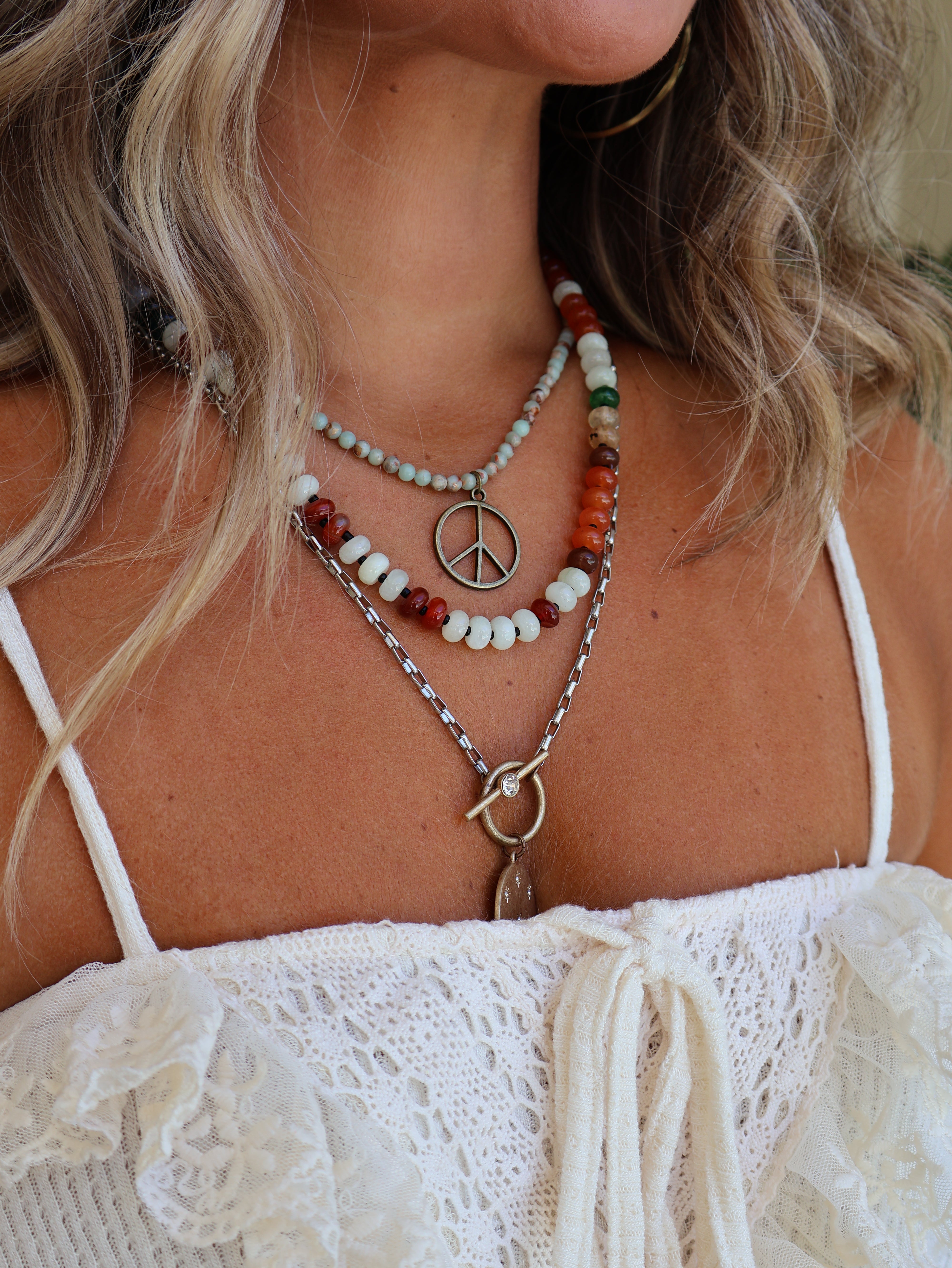 Lennon Peace Necklace Aquamarine