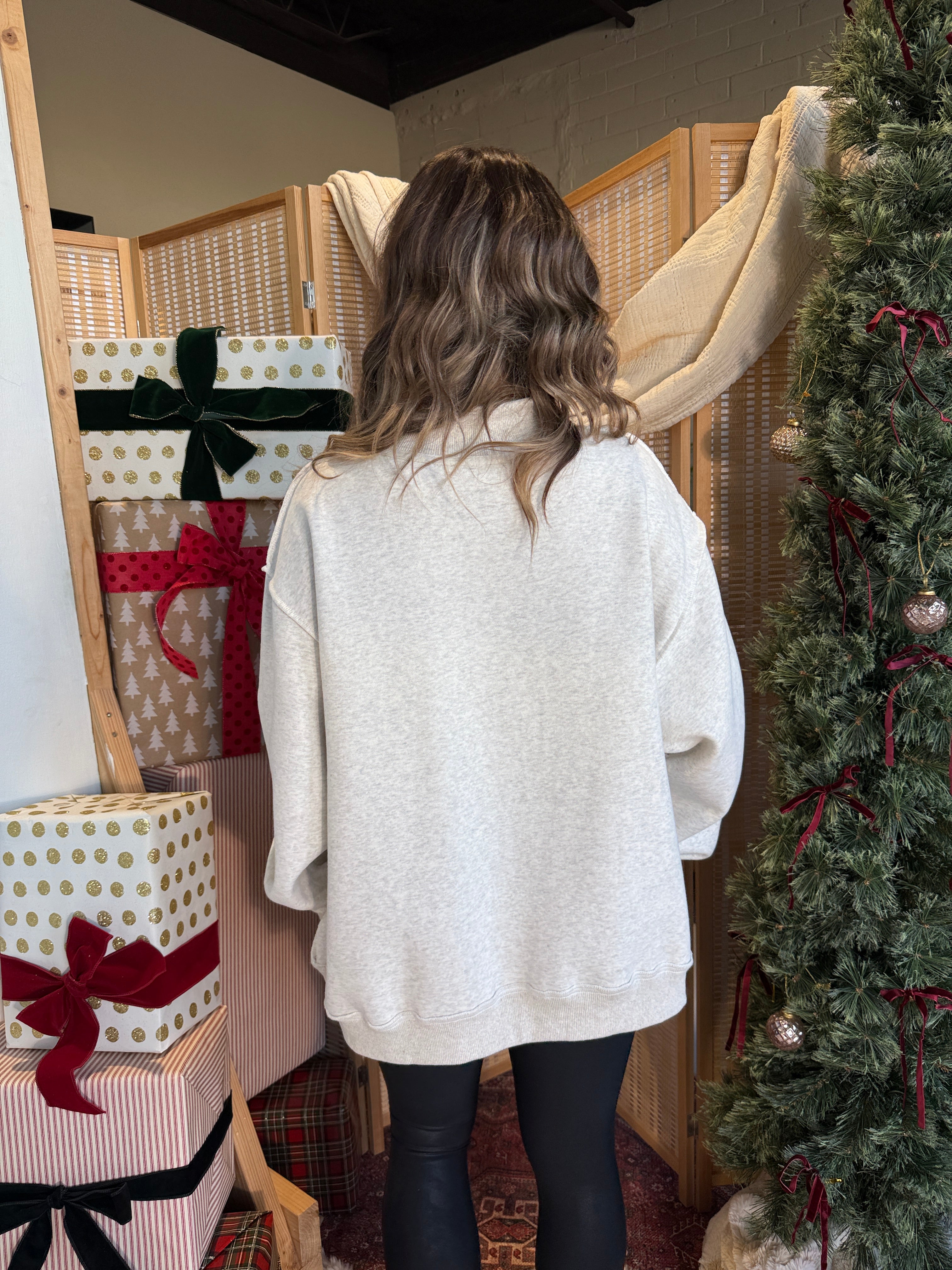 MERRY Mock Neck Sweatshirt Heather Grey