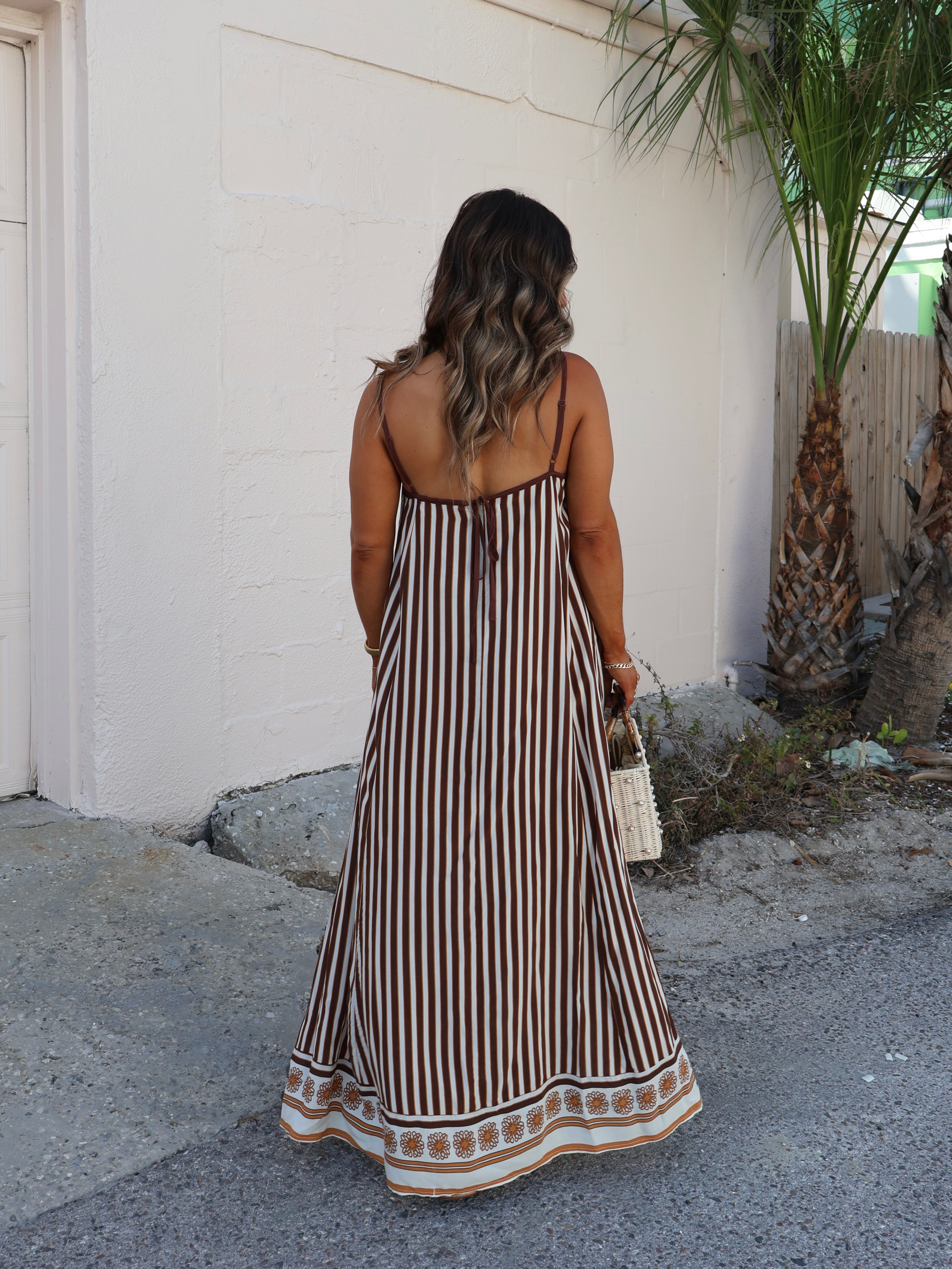 Sunset Dreams Striped Mumu Dress Brown