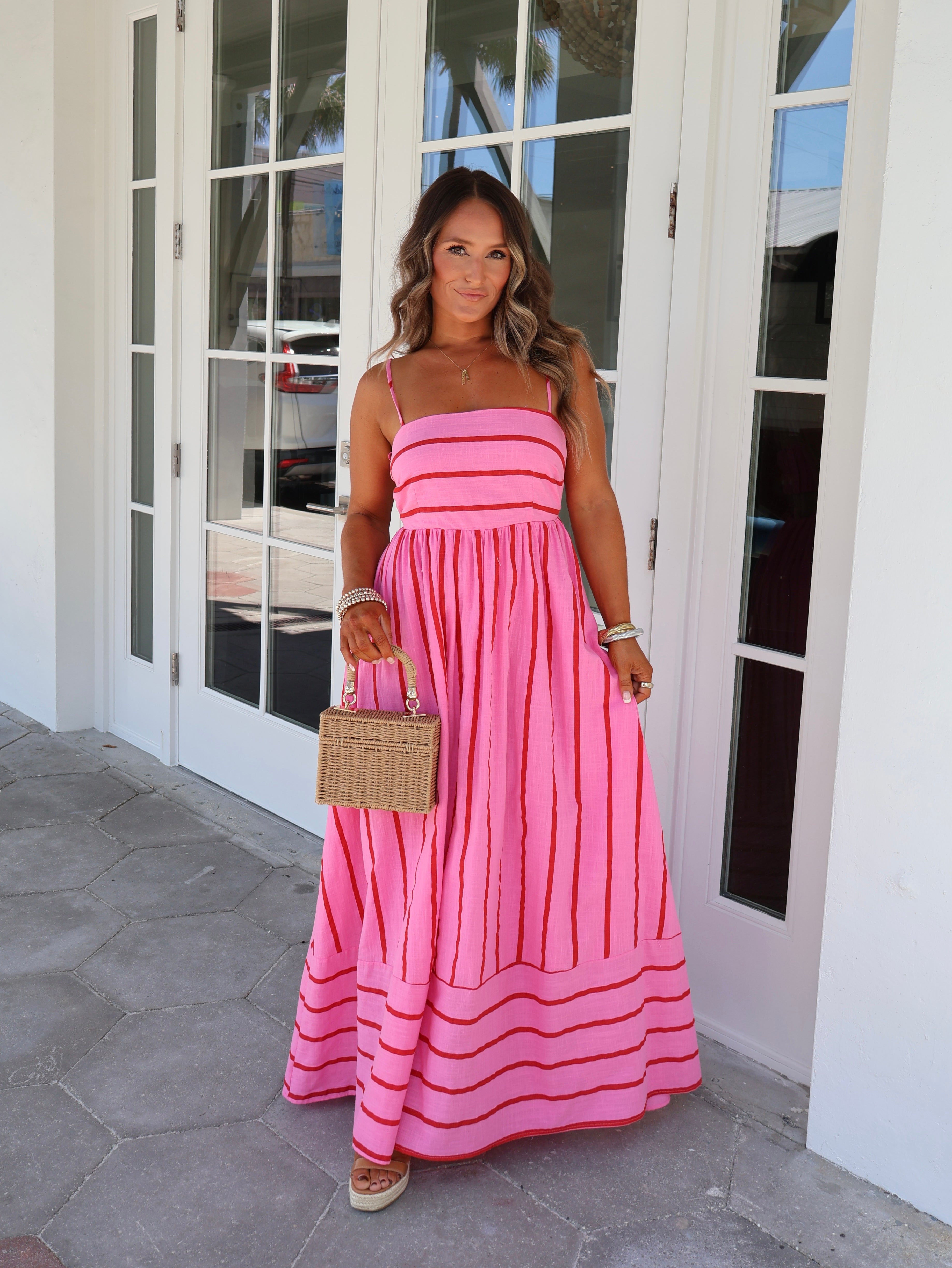 Cherry Blossom Striped Maxi Dress Pink Multi