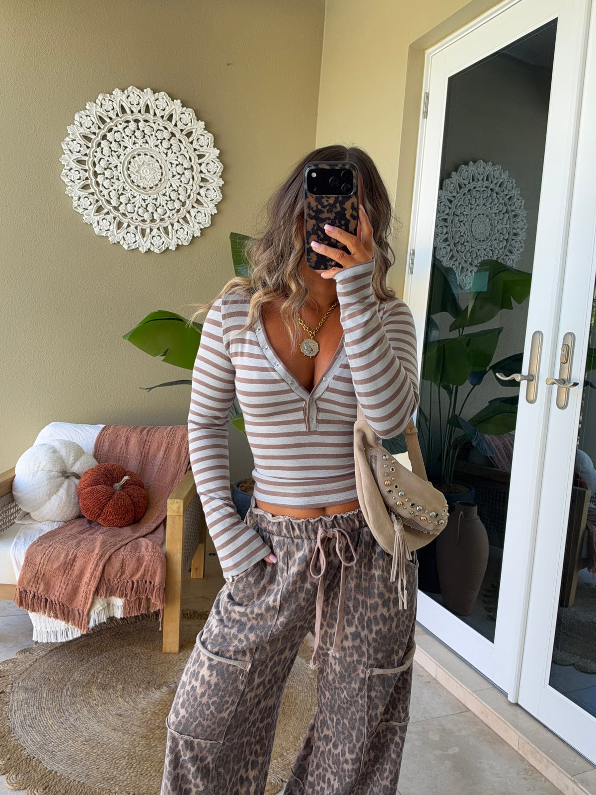 Briarwood Striped Henley Top Grey Multi