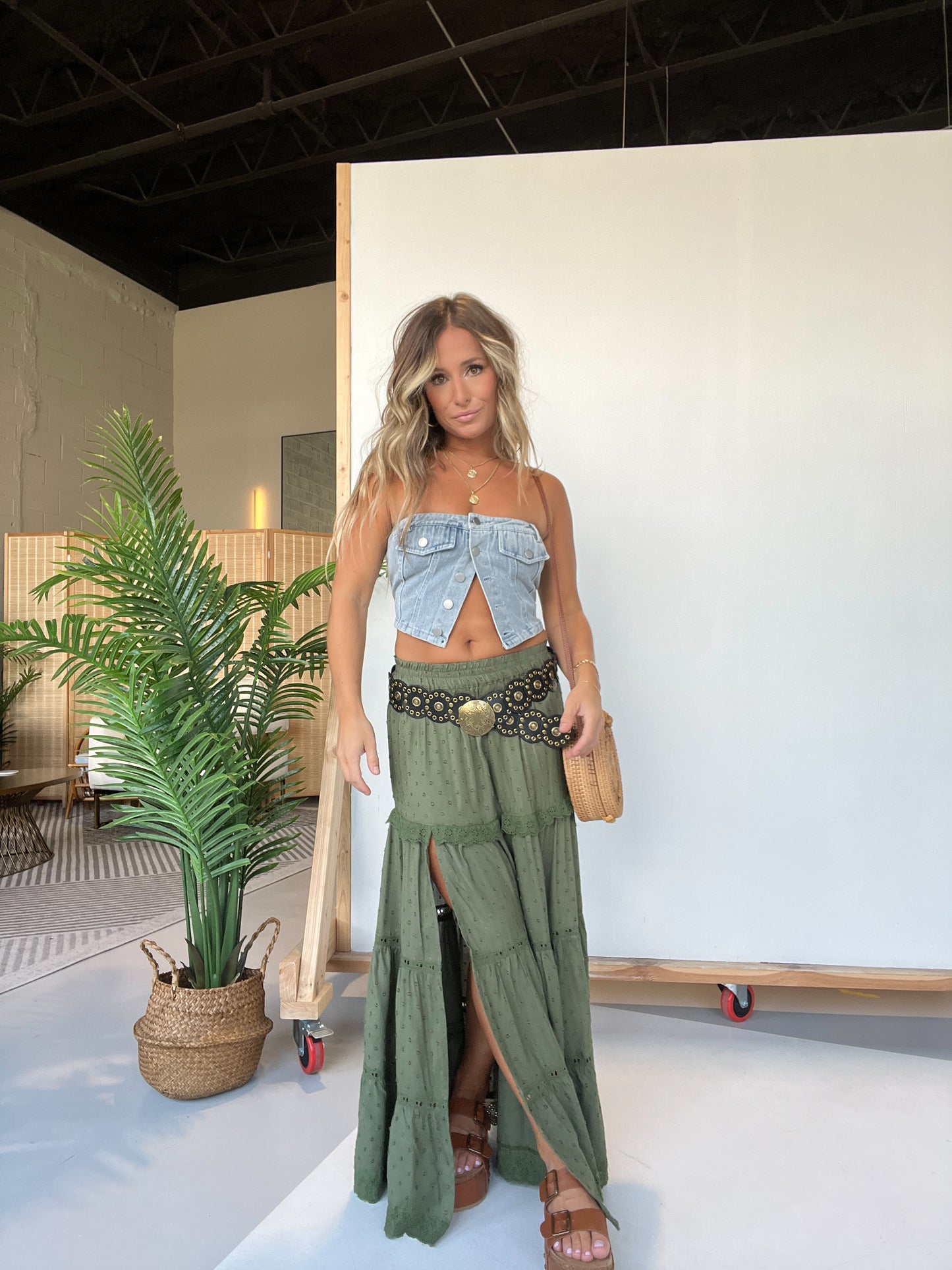 Make Waves Maxi Skirt Olive