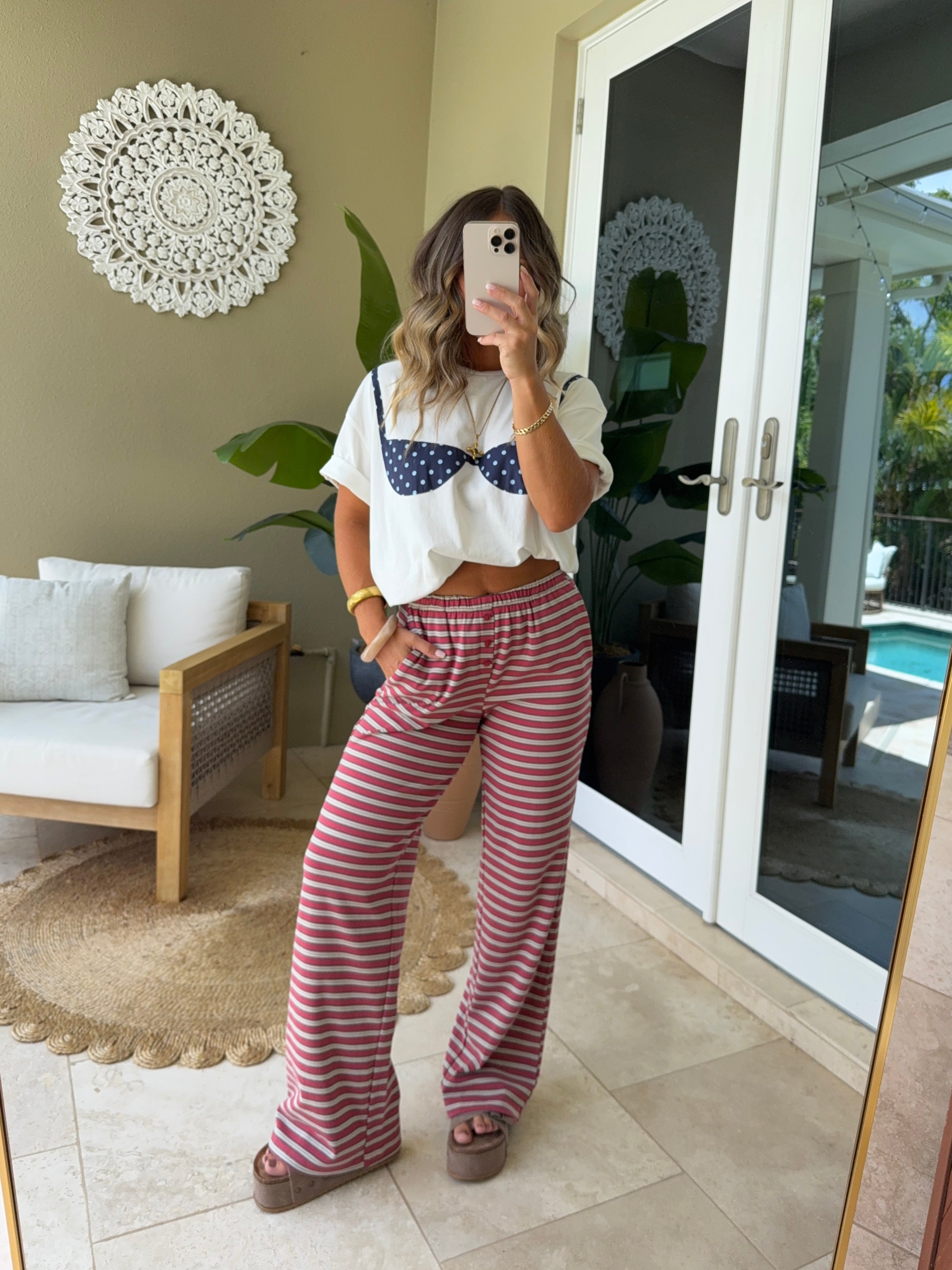 Ella Striped Lounge Pants Red Multi