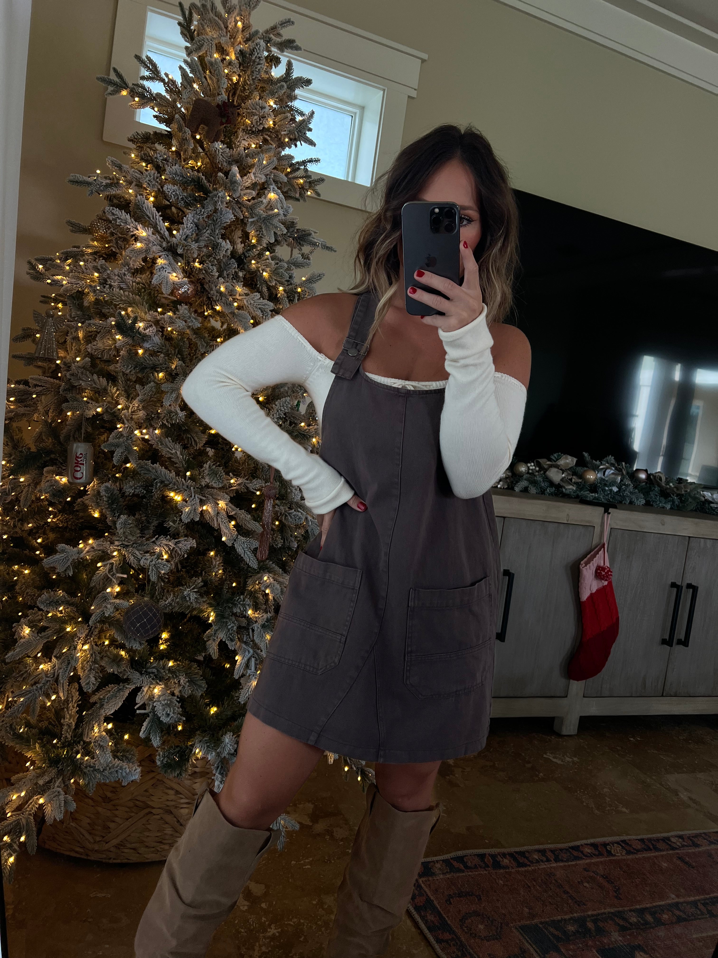 Traveling West Denim Overall Dress Dark Oak