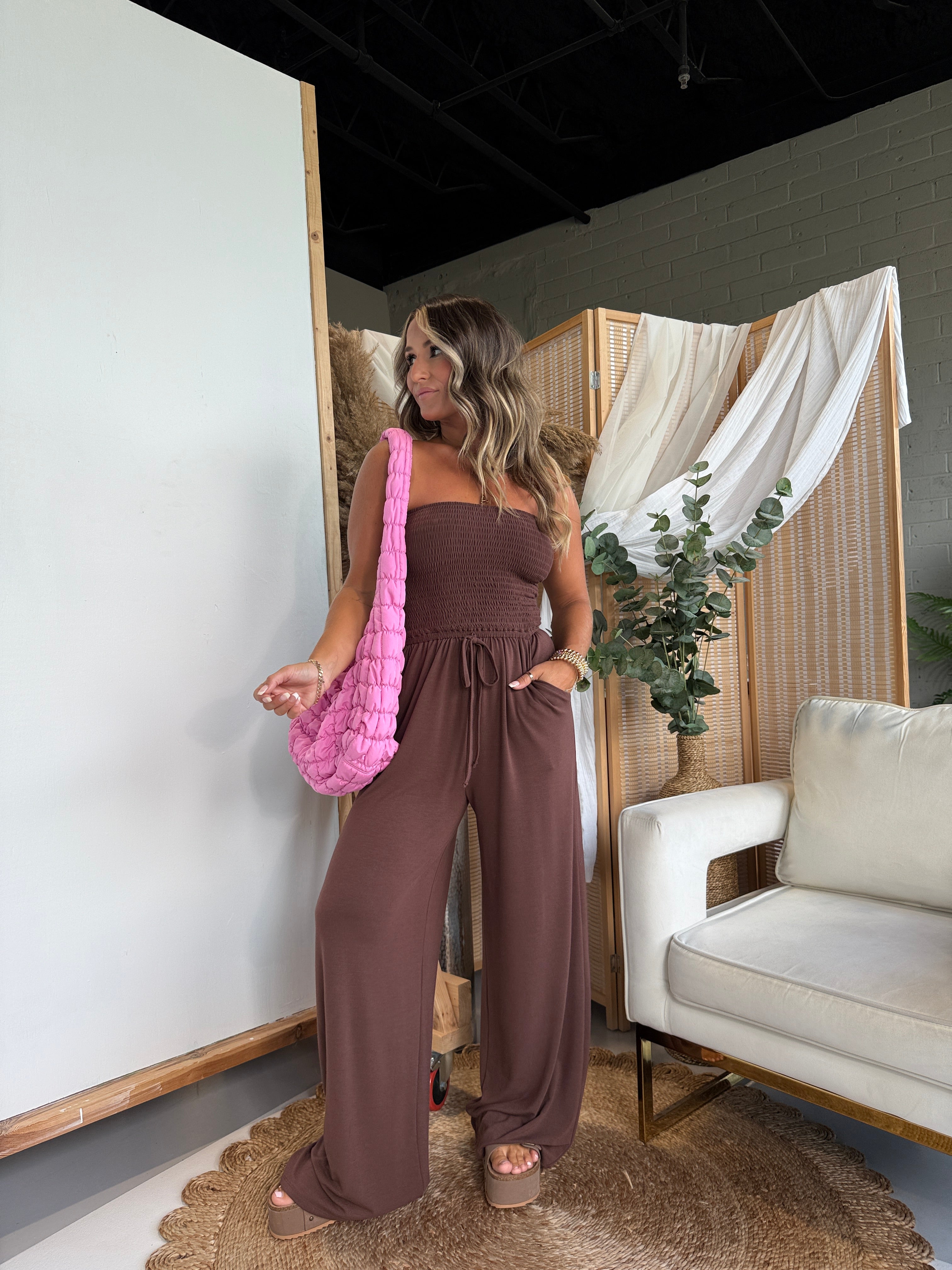Ocean Breeze Tube Top Jumpsuit Brown