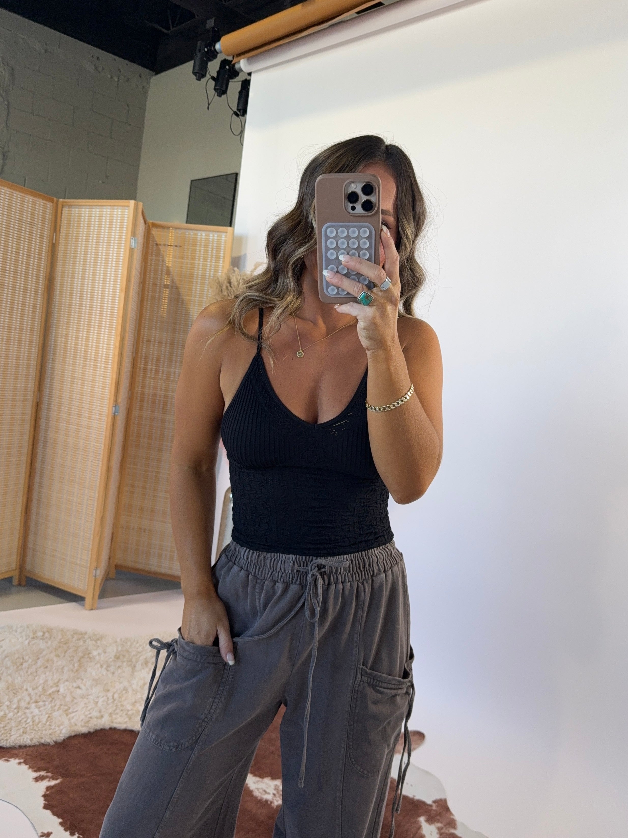 Willow Textured Tank Black