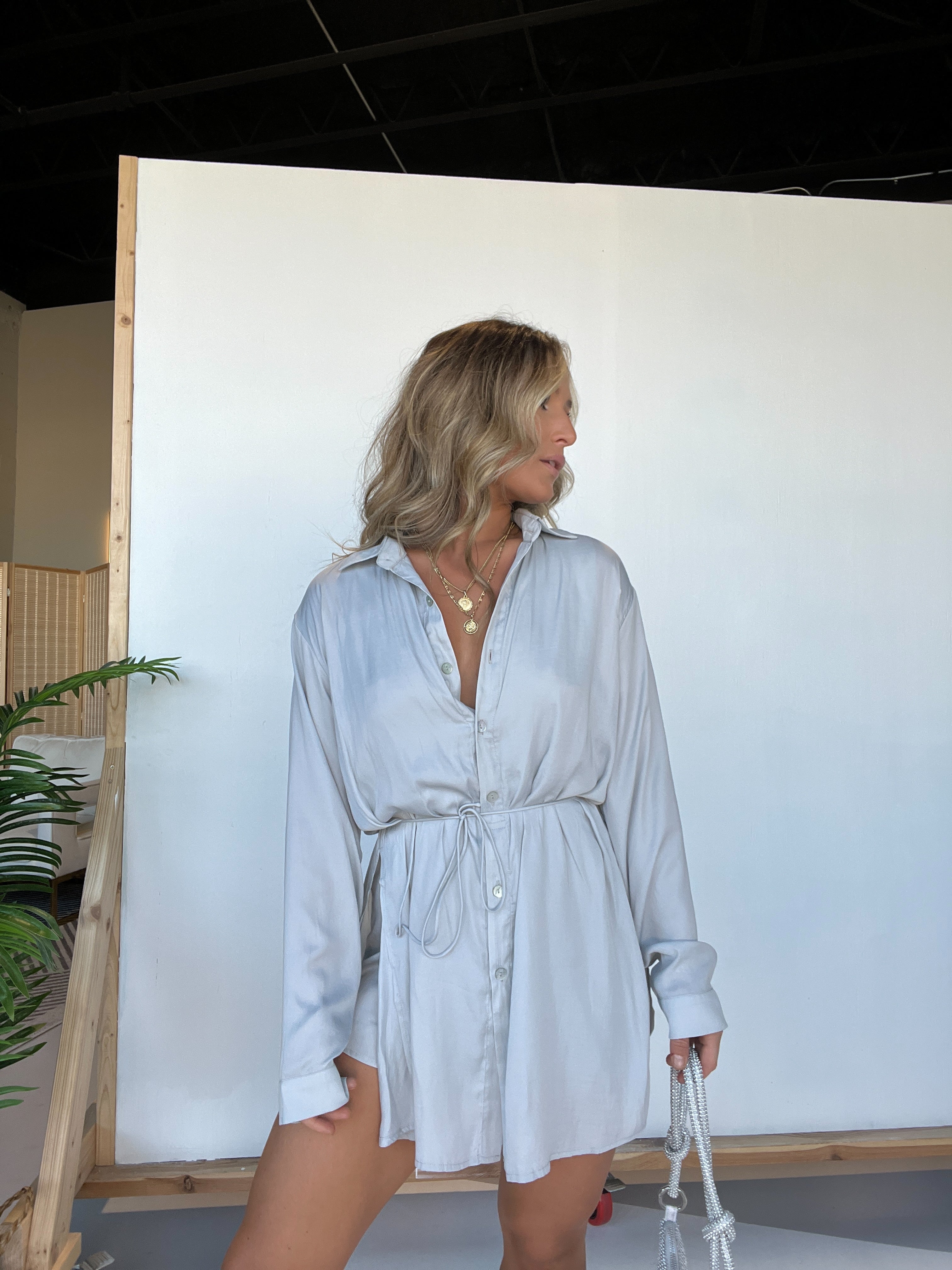 Satin Nights Romper Dress Silver Grey