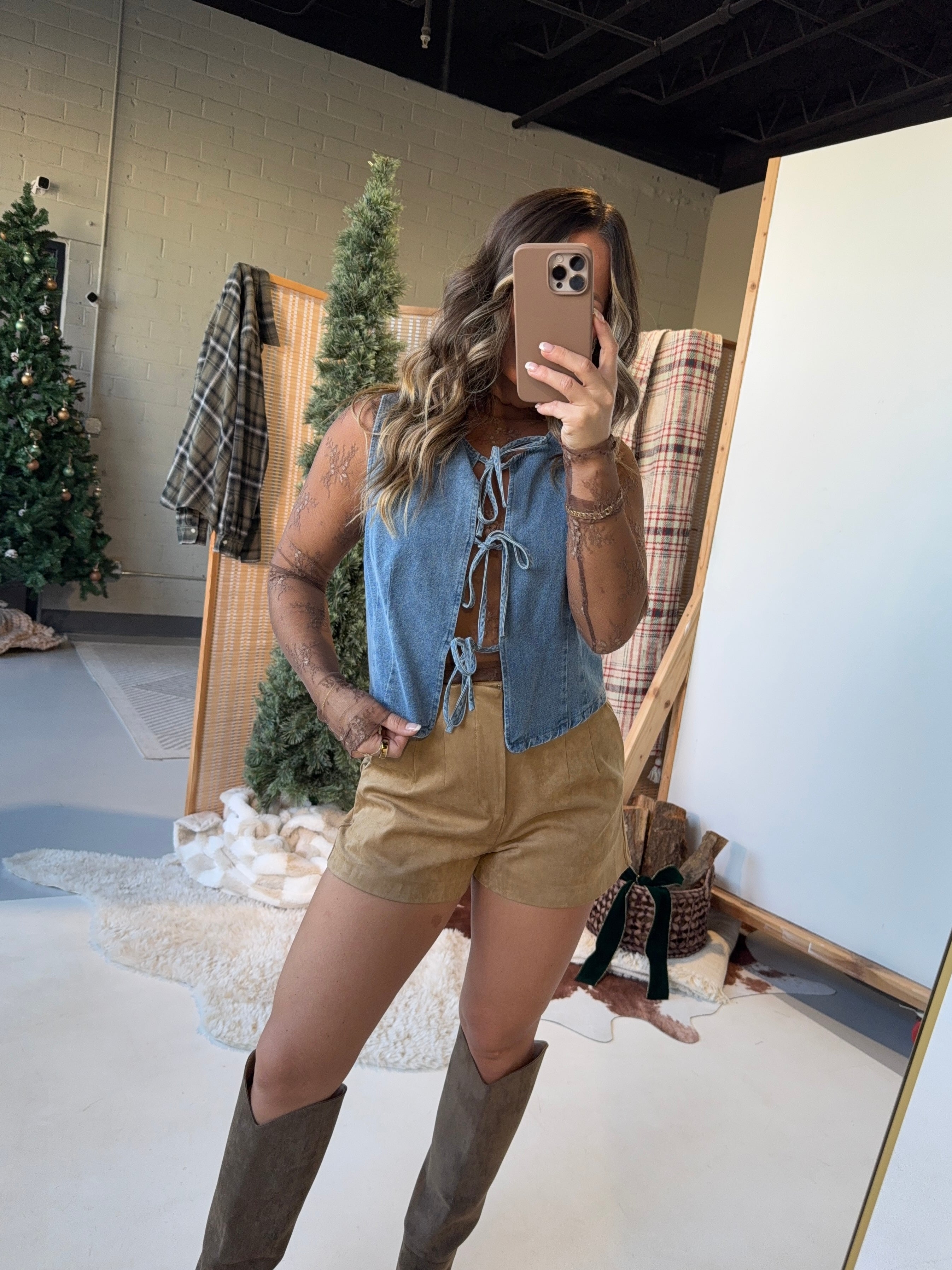 Hide Park High Waisted Faux Suede Tan