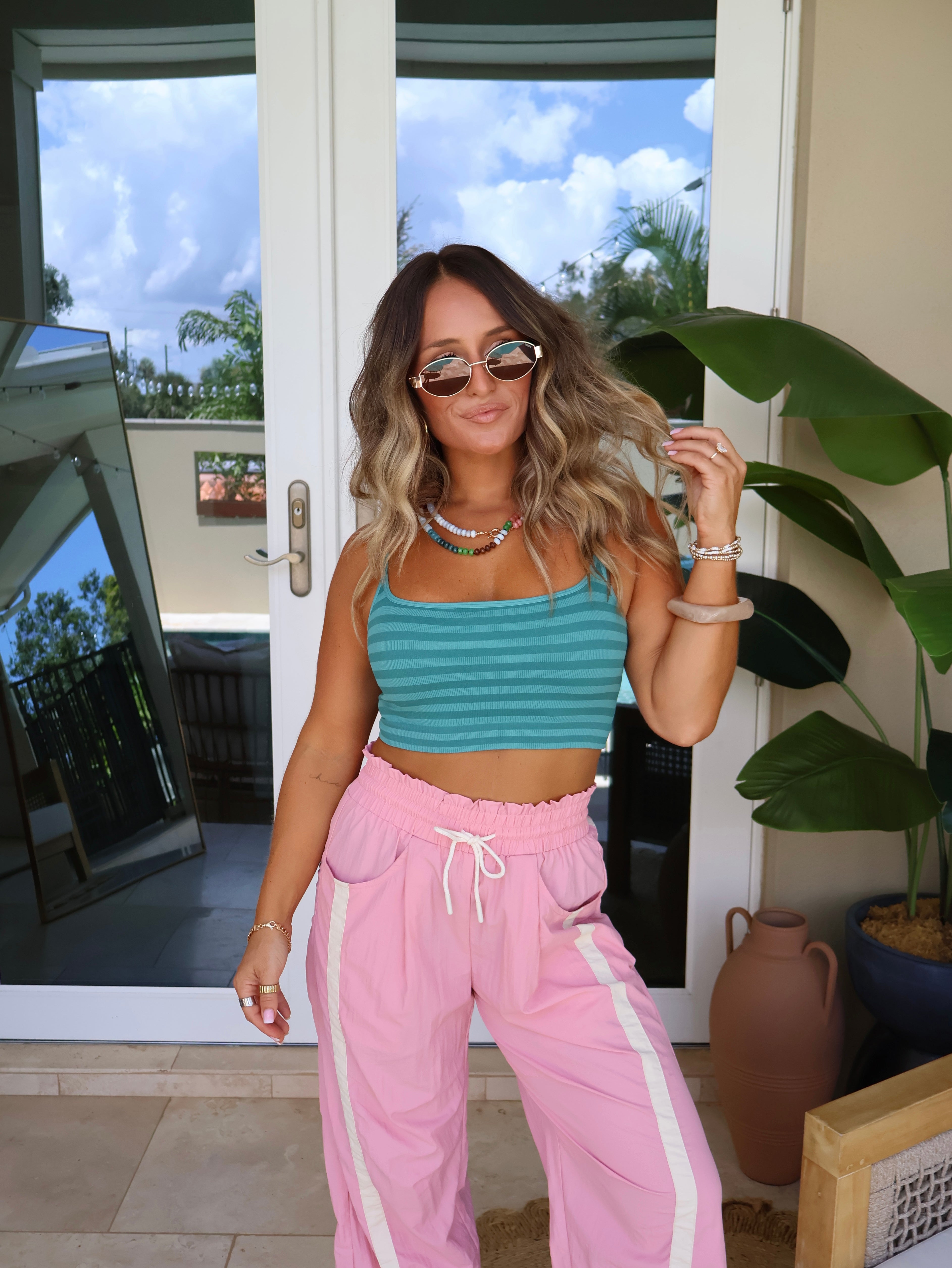 Stassi Striped Bra Top Dusty Teal