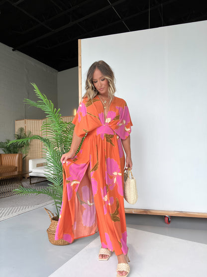 Vacay Skies Floral Maxi Dress Apricot