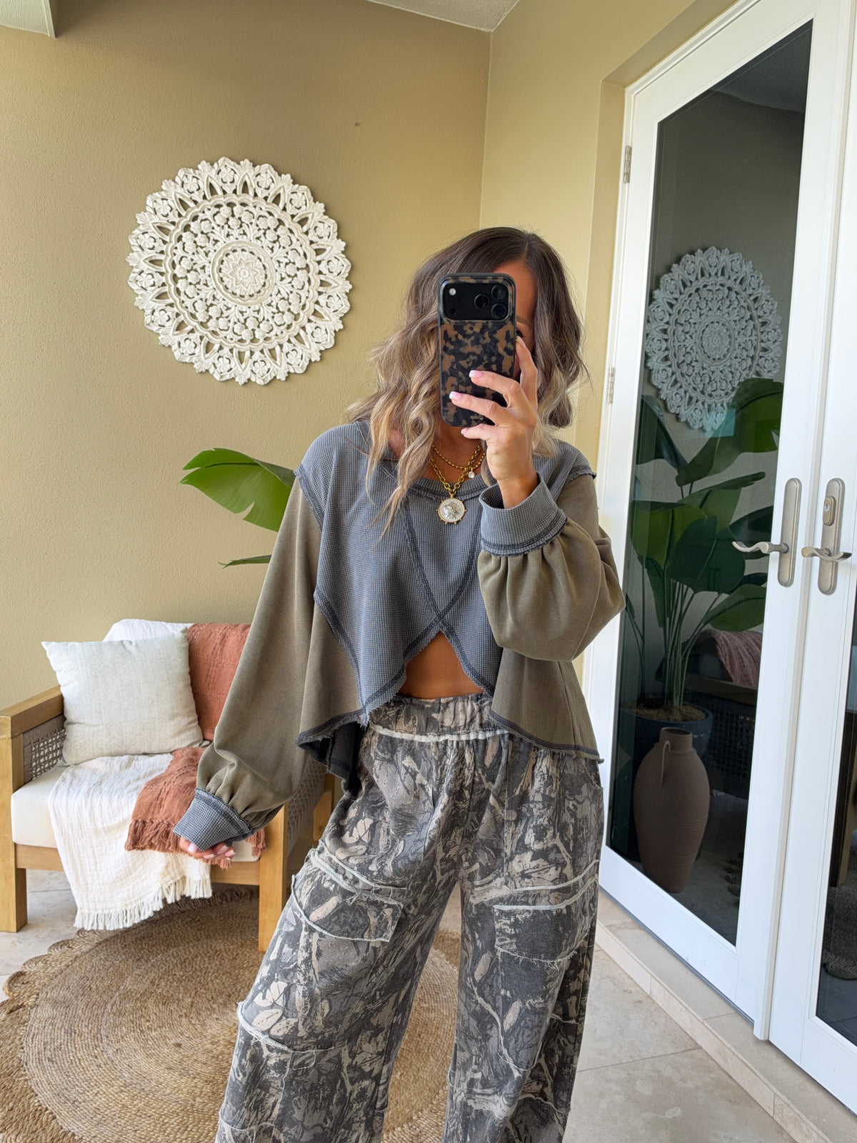 Seasonal Cropped Henley Top Charcoal