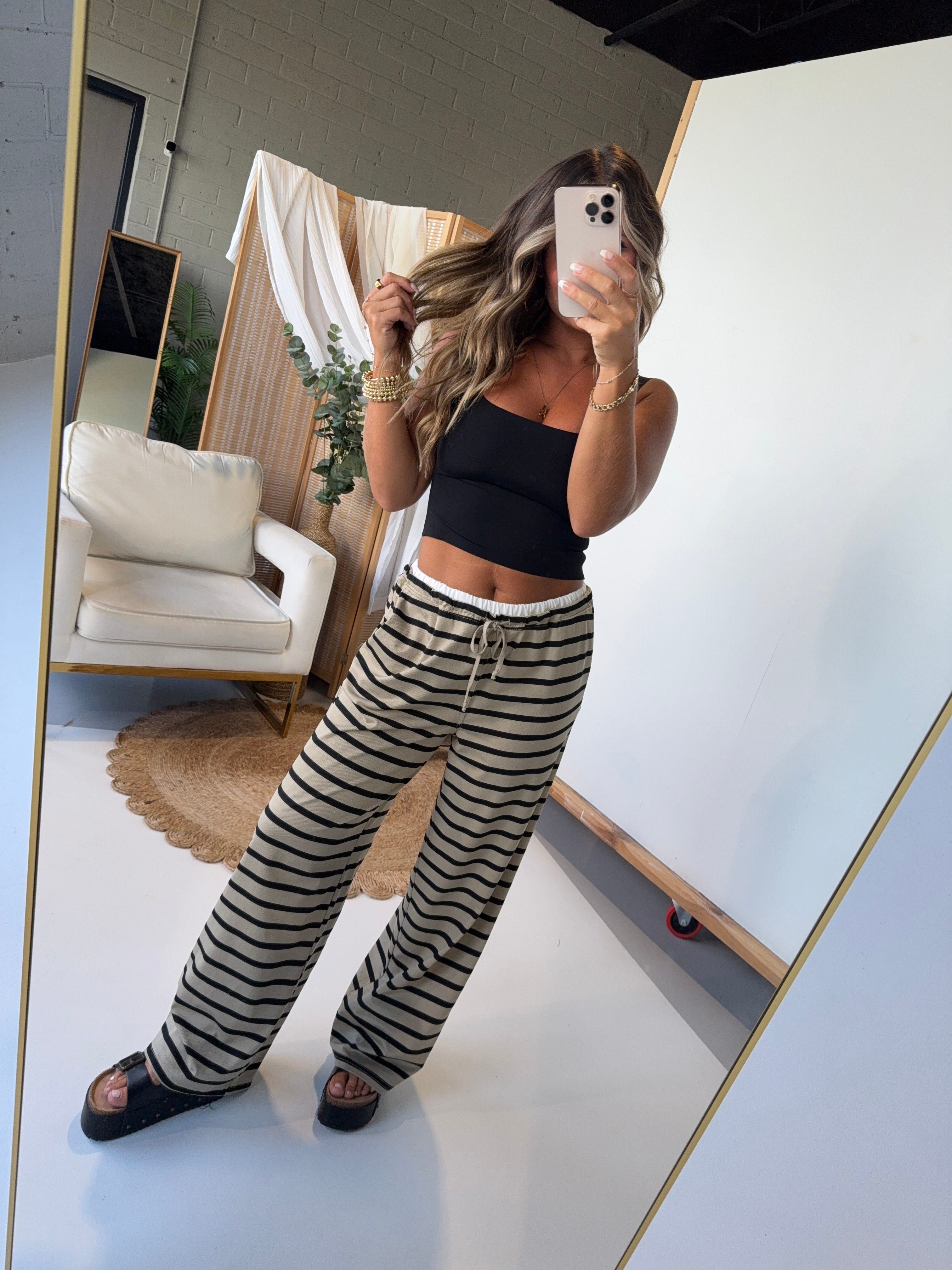 Toasty Breeze Striped Lounge Pants Taupe/Black