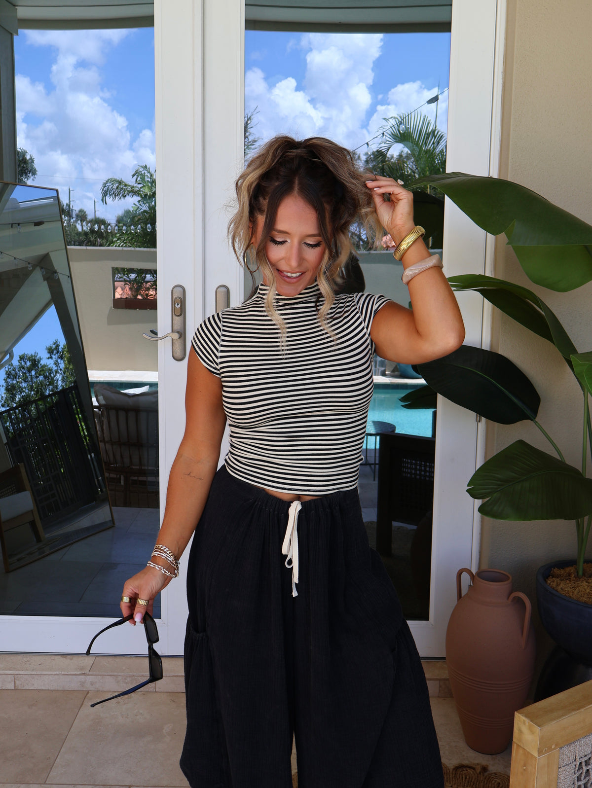 Briar Stripe Mockneck Black/Cream