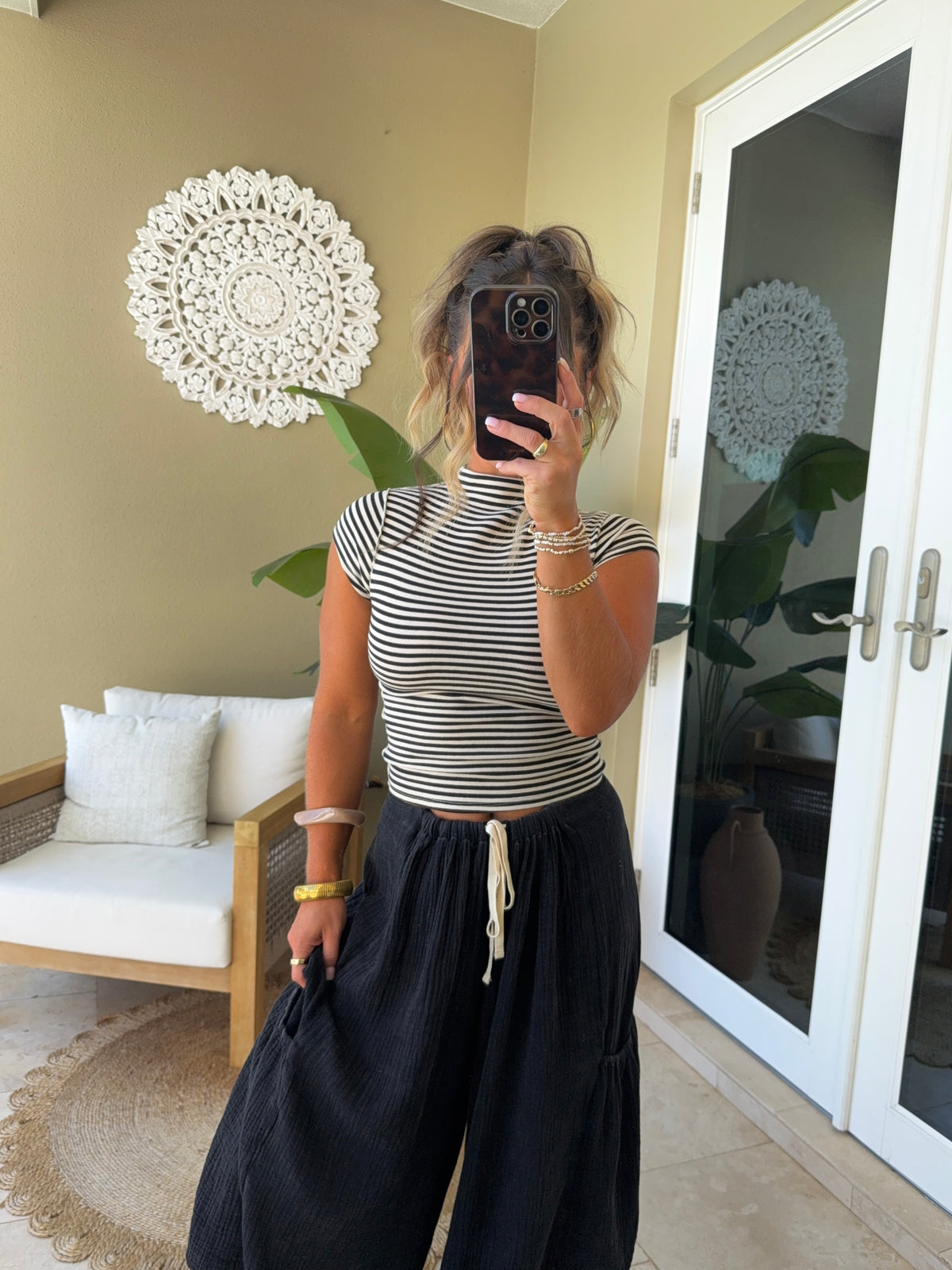 Briar Stripe Mockneck Black/Cream