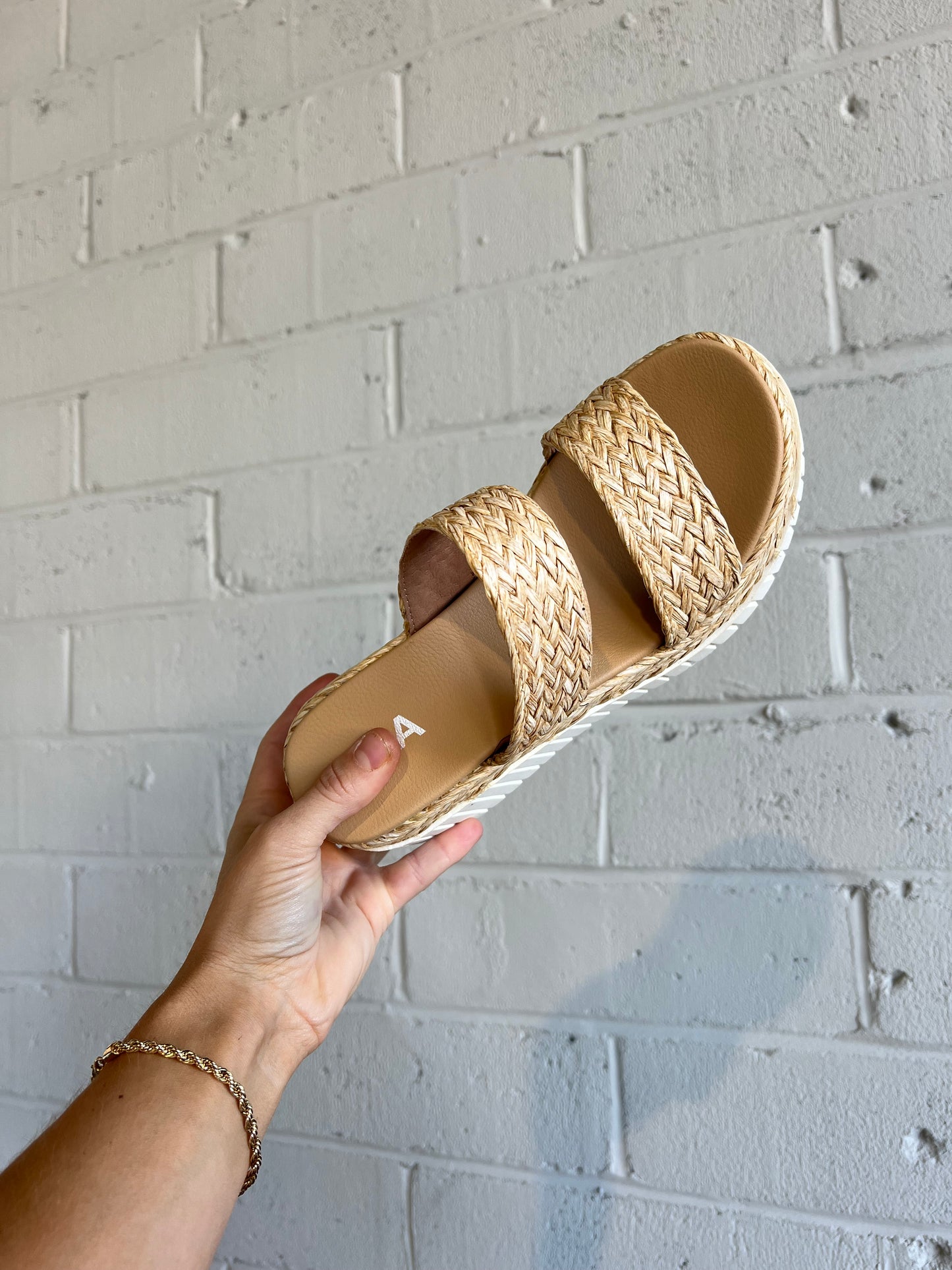 Zayla Double Strap Raffia Wedges Natural