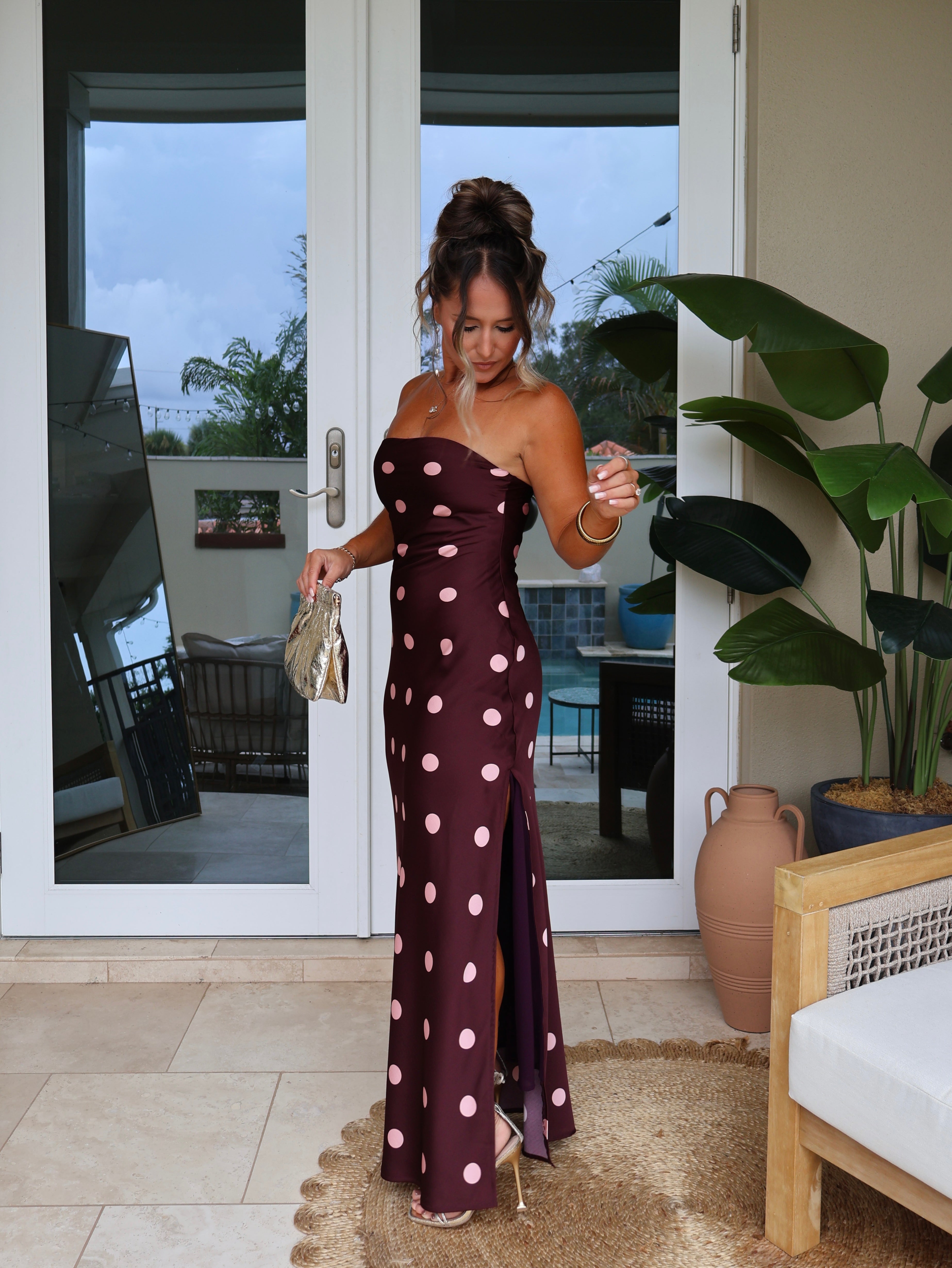 Emery Polka Dot Maxi Dress Plum/Blush