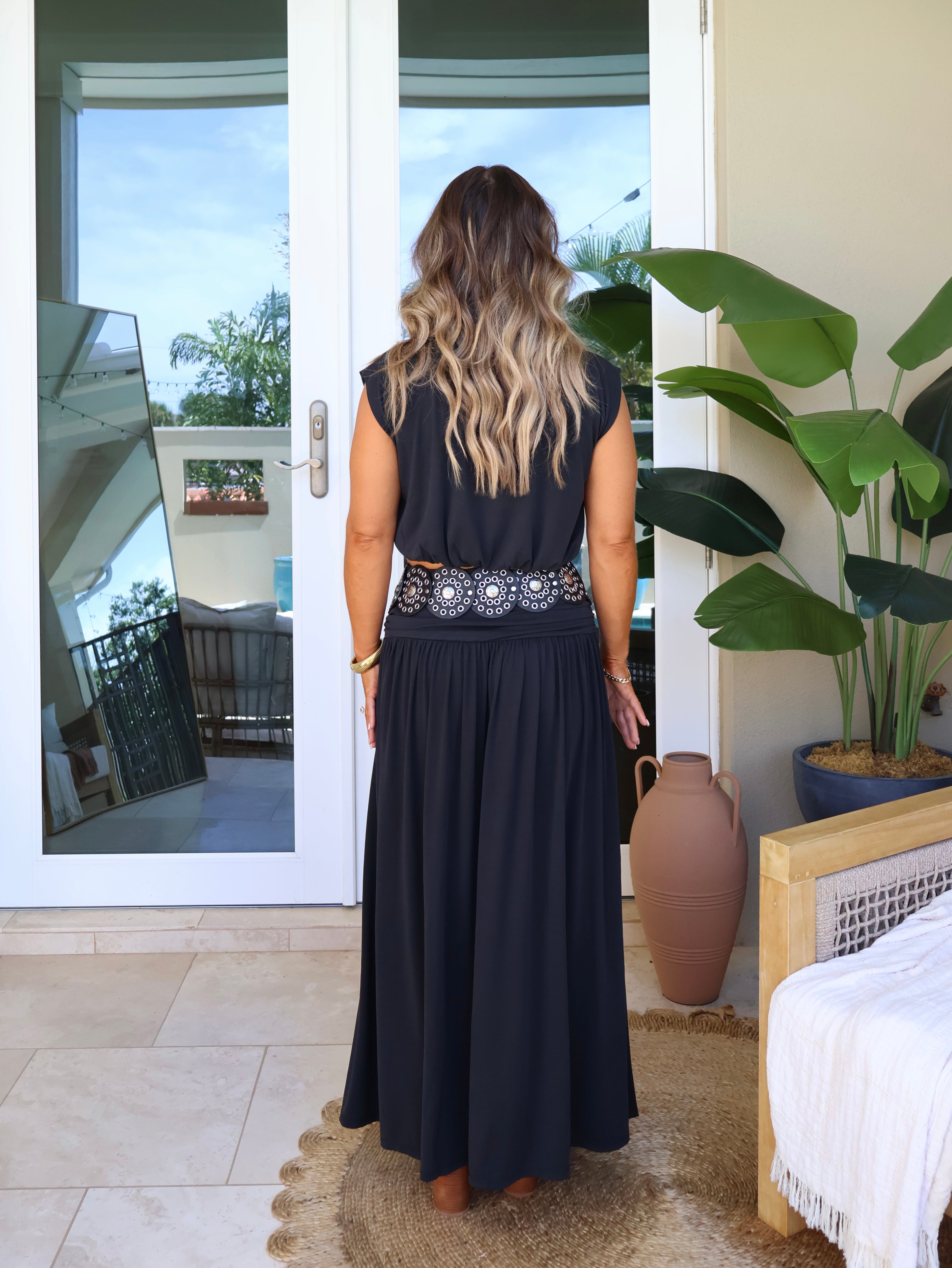 September Sky Maxi Skirt Set Black
