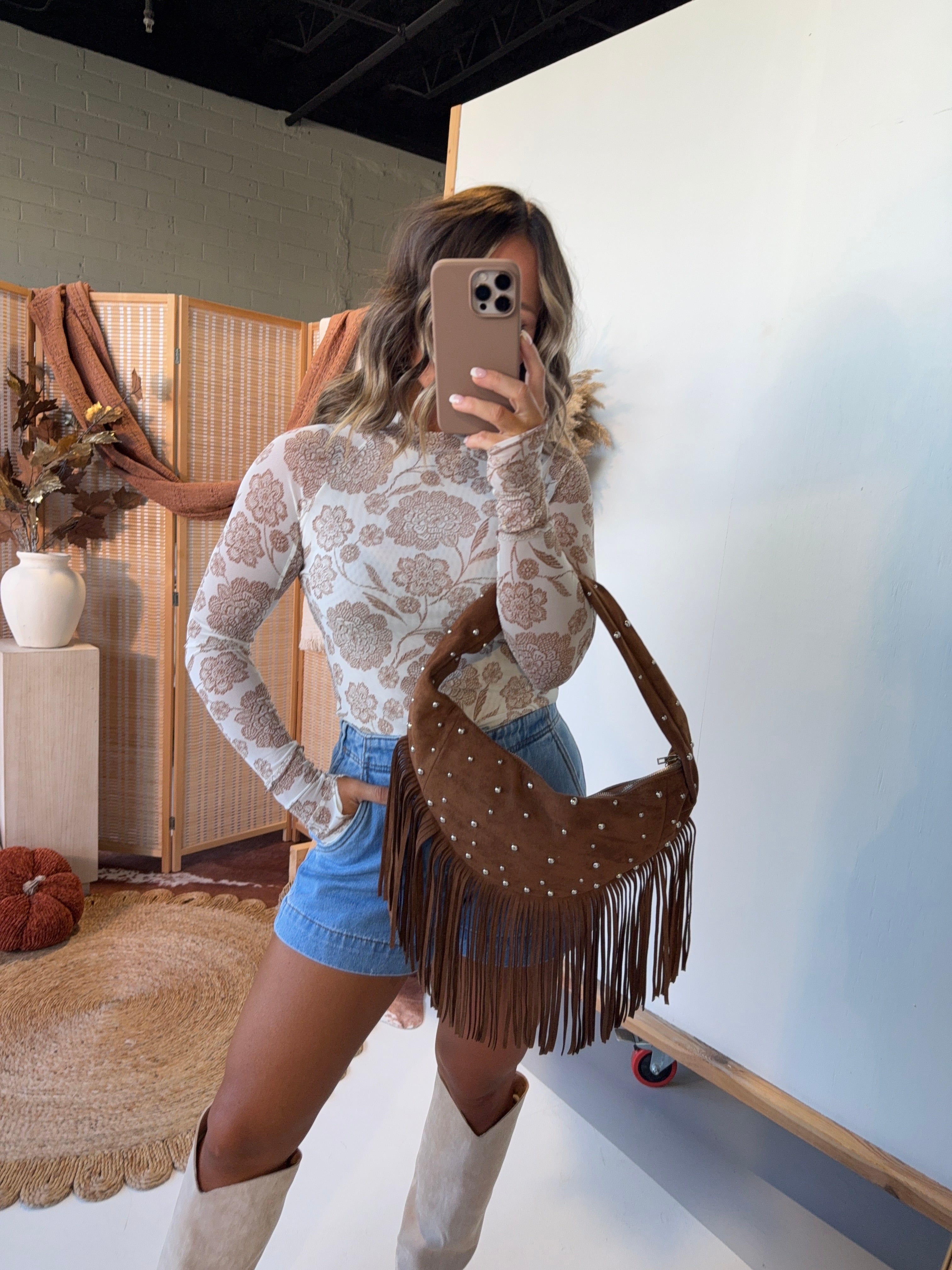 Hollow Creek Mesh Mock Neck Cream