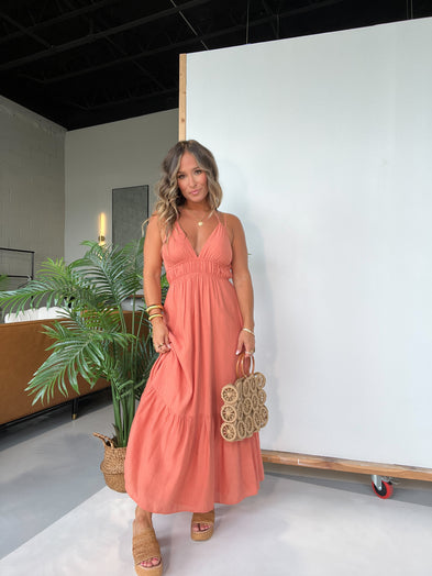 All I Wanted Halter Midi Dress Coral