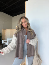 Load image into Gallery viewer, Cozy Nights Sweater Sleeve Shacket Chocolate

