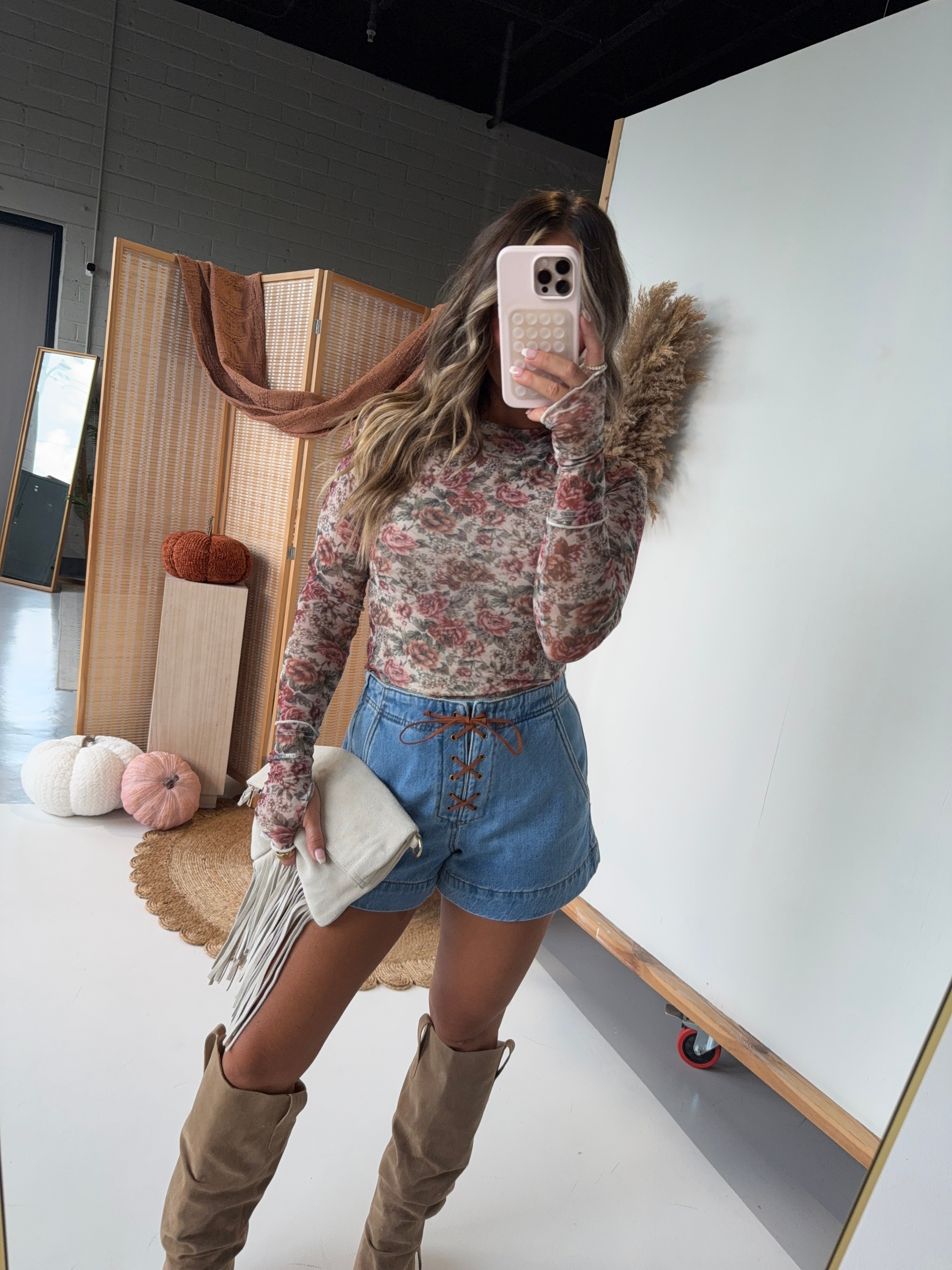 Amber Lane Mesh Mock Neck Cream Multi