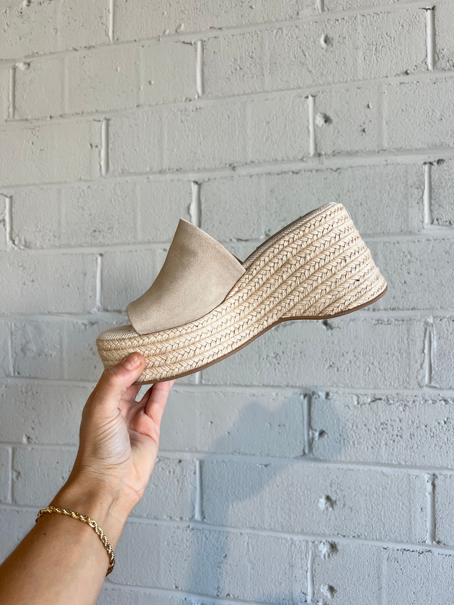 Palma Suede Strap Raffia Wedges Sand