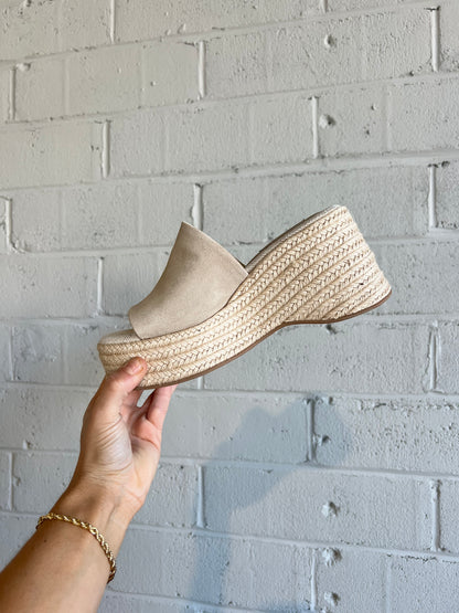 Palma Suede Strap Raffia Wedges Sand