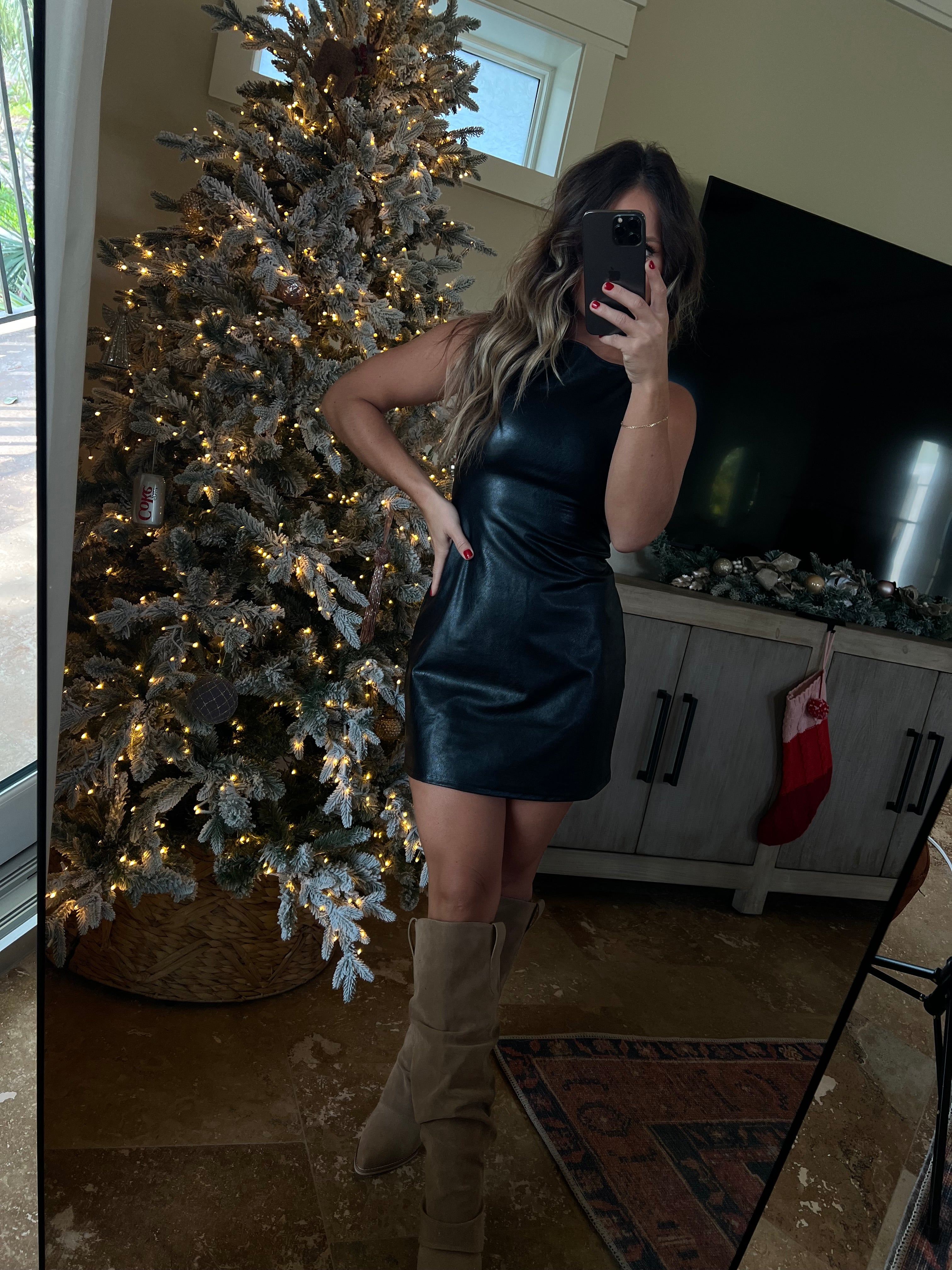 Giving Thanks Faux Leather Mini Dress Black